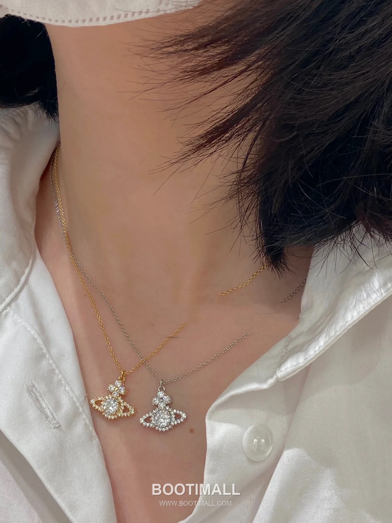 Vivienne Westwood Orb Full Crystal Brass Gold Plated Necklace with Saturn Pendant 비비안웨스트우드 오브 풀 크리스탈 황동 골드도금 네클리스 새턴 펜던트 9