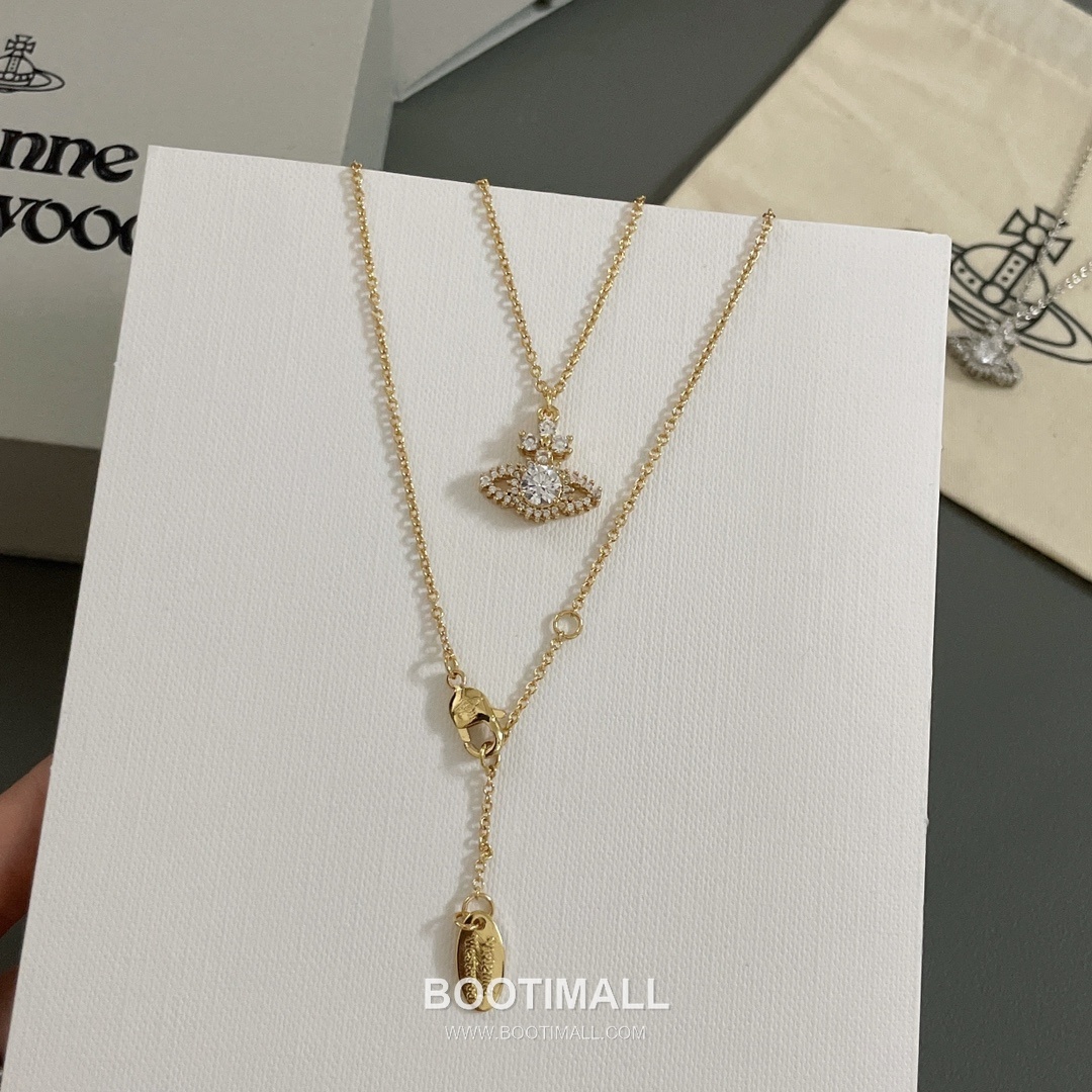 Vivienne Westwood Orb Full Crystal Brass Gold Plated Necklace with Saturn Pendant 비비안웨스트우드 오브 풀 크리스탈 황동 골드도금 네클리스 새턴 펜던트 15