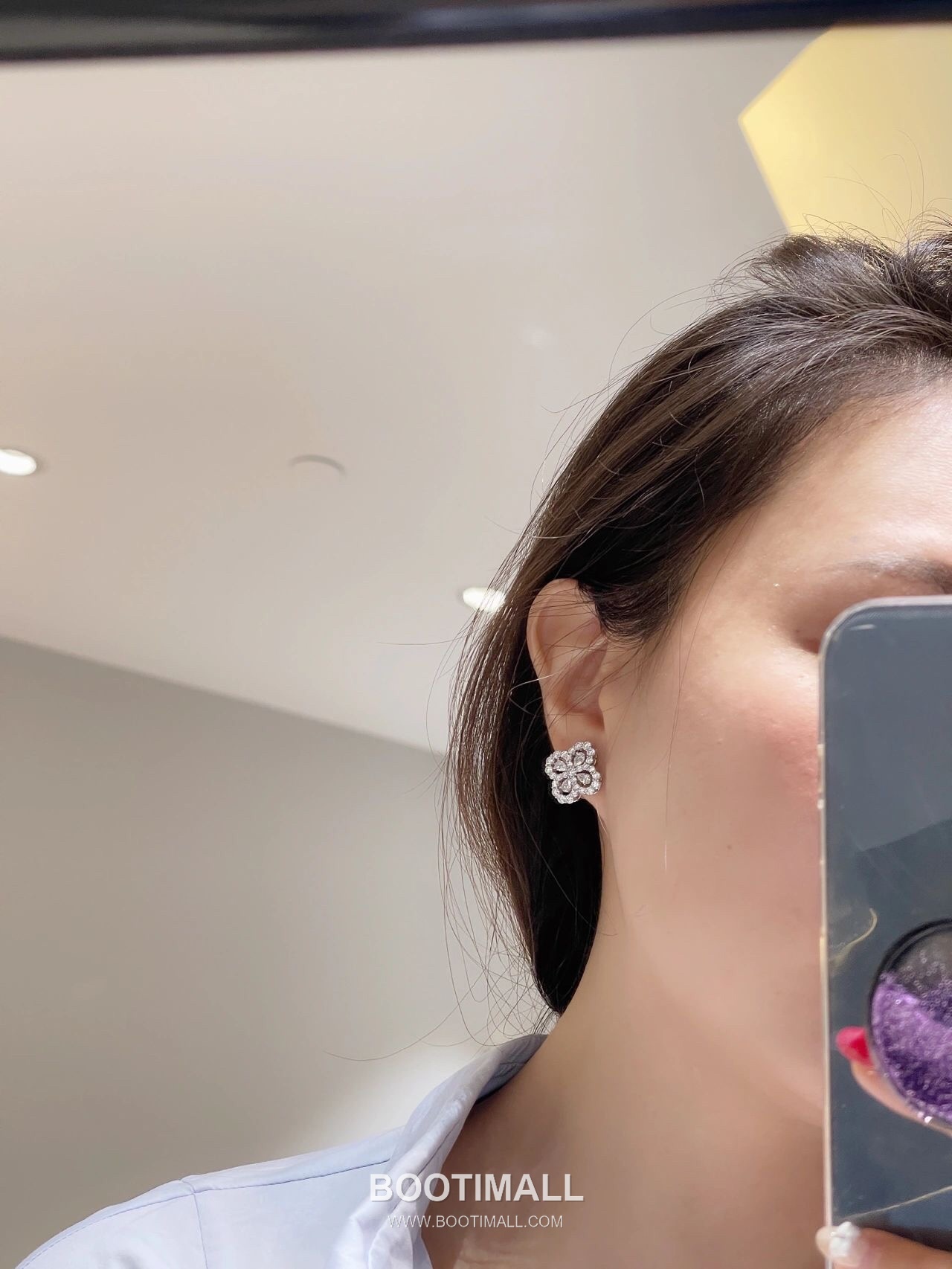 Harry Winston Diamond Loop Clover Sterling Silver 925 Gold Plated Stud Earring with Crystal Detail 해리윈스턴 다이아 루프 클로버 스털링 실버 925 골드도금 스터드 이어링 크리스탈 디테일 3
