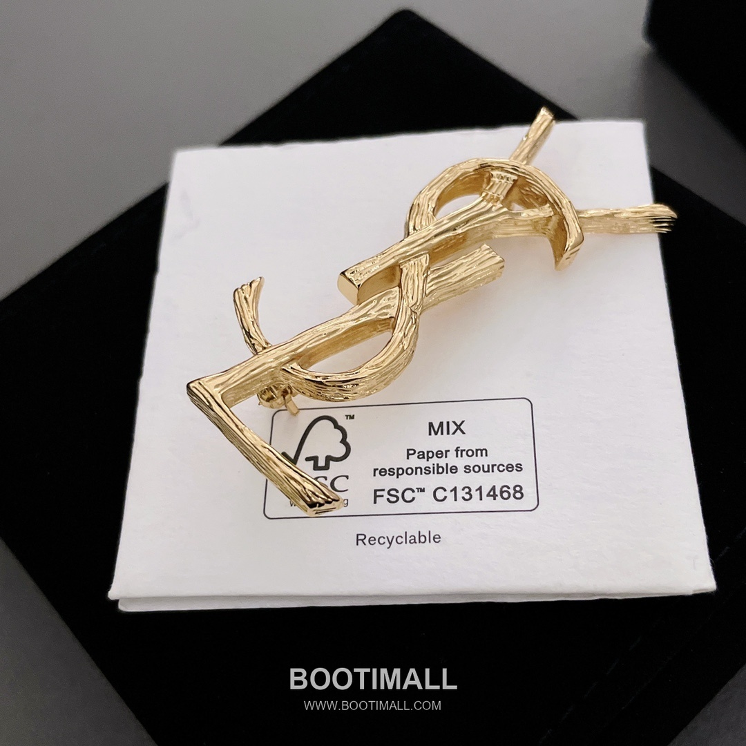 Saint Laurent Bark Texture Brass Gold Plated Brooch with Pin Clasp Detail 생로랑 바크 텍스처 황동 골드도금 브로치 핀 클래스프 디테일 8