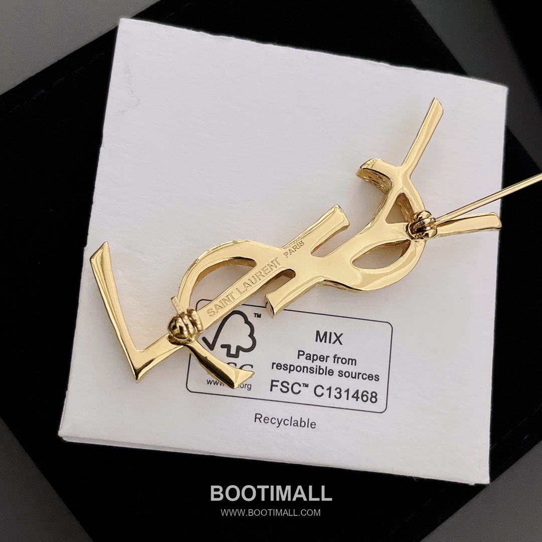 Saint Laurent Bark Texture Brass Gold Plated Brooch with Pin Clasp Detail 생로랑 바크 텍스처 황동 골드도금 브로치 핀 클래스프 디테일 9
