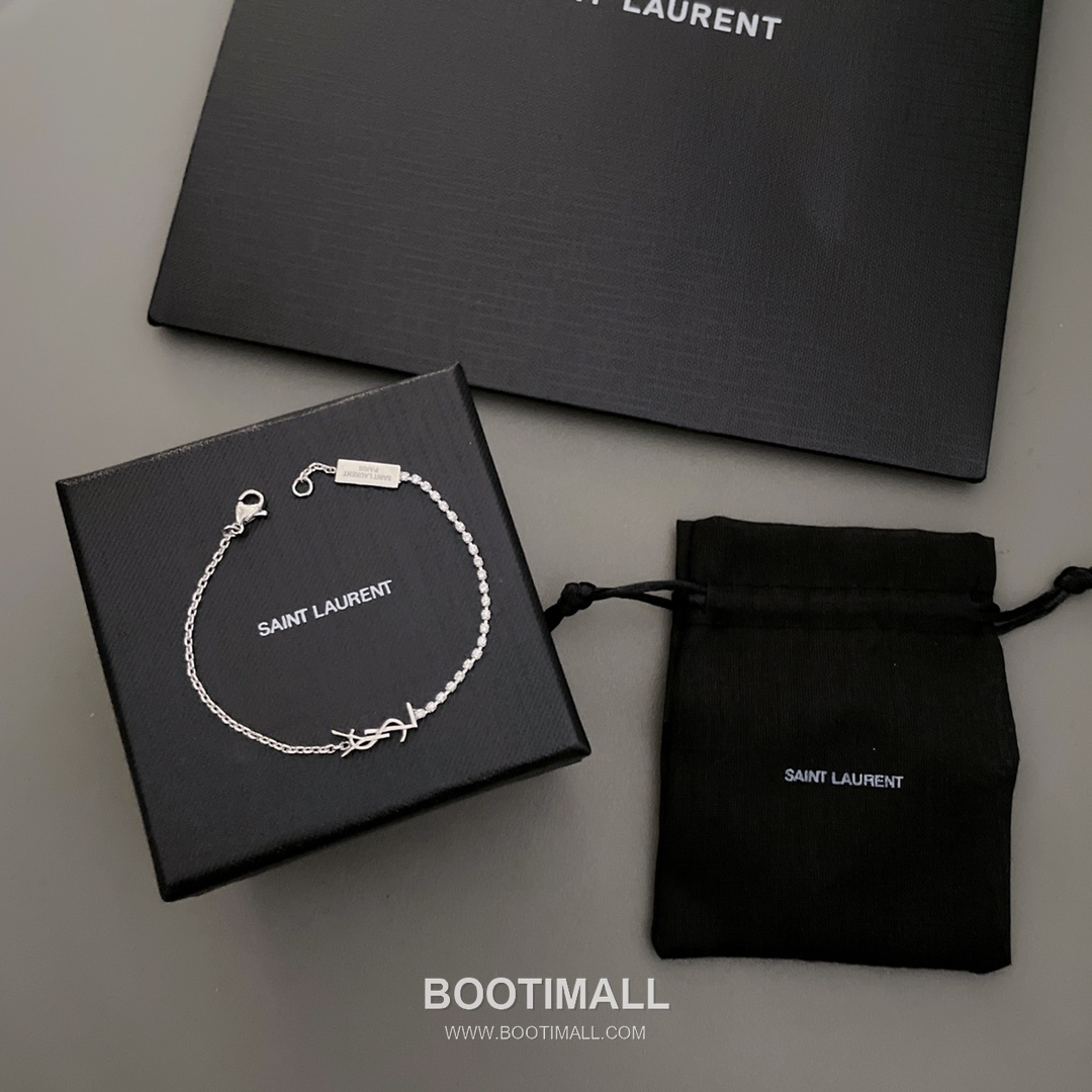 Saint Laurent Half Chain Half Crystal Brass Silver Plated Bracelet with Link Detail 생로랑 하프 체인 하프 크리스탈 황동 실버도금 브레이슬릿 링크 디테일 5