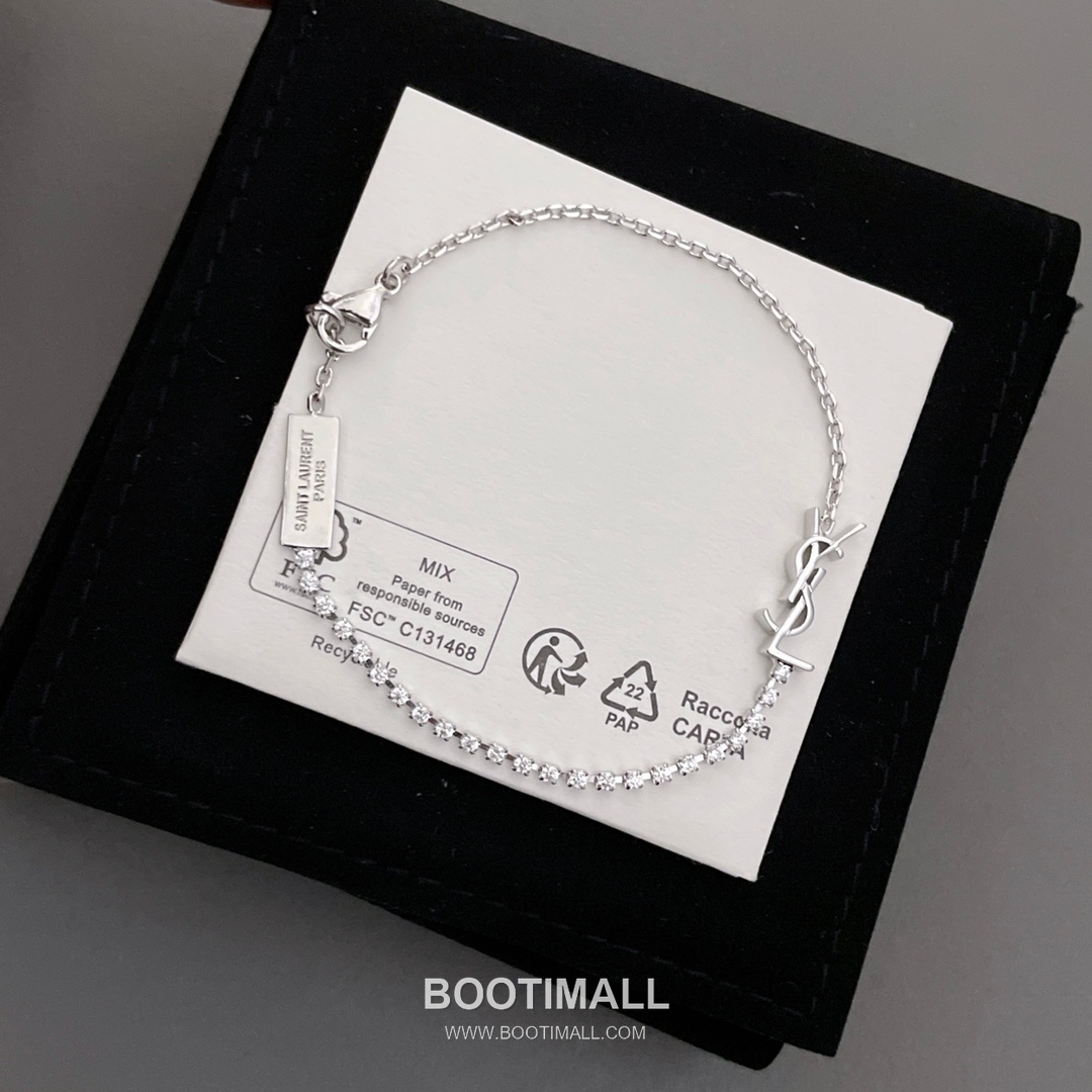 Saint Laurent Half Chain Half Crystal Brass Silver Plated Bracelet with Link Detail 생로랑 하프 체인 하프 크리스탈 황동 실버도금 브레이슬릿 링크 디테일 6