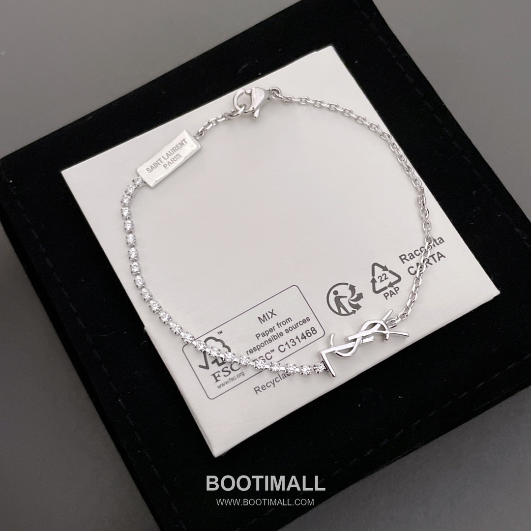 Saint Laurent Half Chain Half Crystal Brass Silver Plated Bracelet with Link Detail 생로랑 하프 체인 하프 크리스탈 황동 실버도금 브레이슬릿 링크 디테일 7