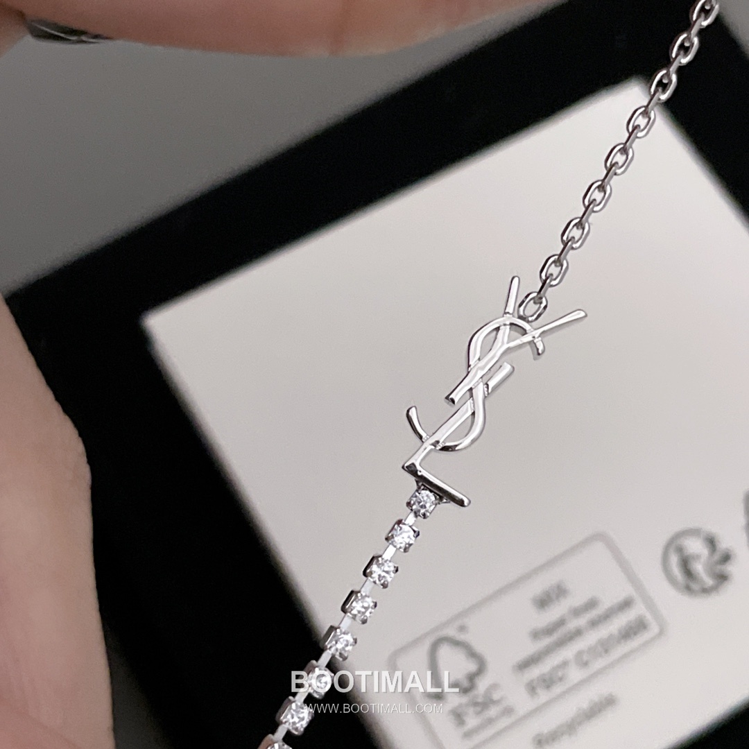 Saint Laurent Half Chain Half Crystal Brass Silver Plated Bracelet with Link Detail 생로랑 하프 체인 하프 크리스탈 황동 실버도금 브레이슬릿 링크 디테일 9