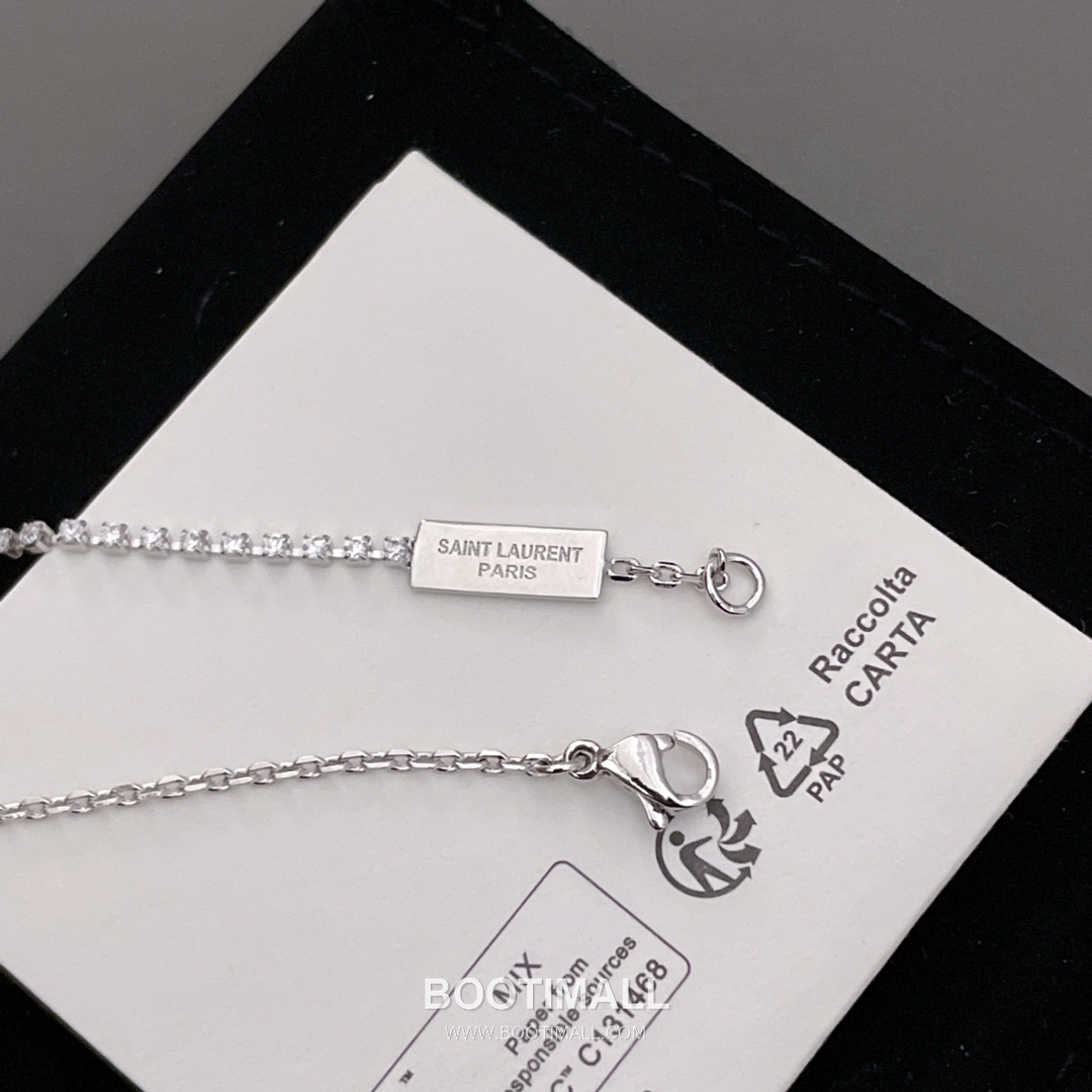 Saint Laurent Half Chain Half Crystal Brass Silver Plated Bracelet with Link Detail 생로랑 하프 체인 하프 크리스탈 황동 실버도금 브레이슬릿 링크 디테일 10