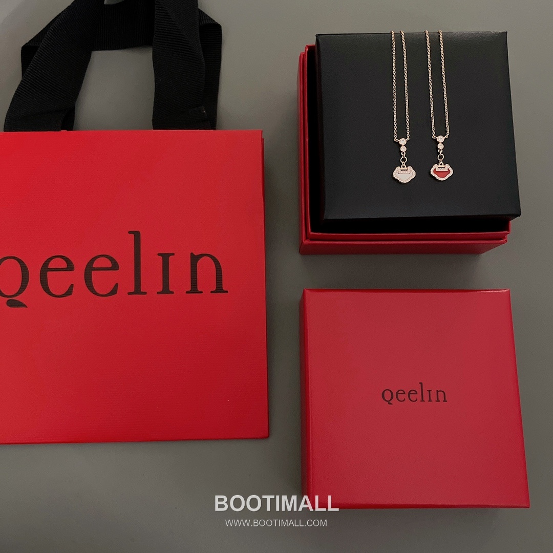 Qeelin Ruyi Carnelian Mother of Pearl Diamond 18K White Gold Necklace with Double Diamond Pendant 루이 카넬리안 자개 다이아 18K 화이트골드 네클리스 더블 다이아 펜던트 10