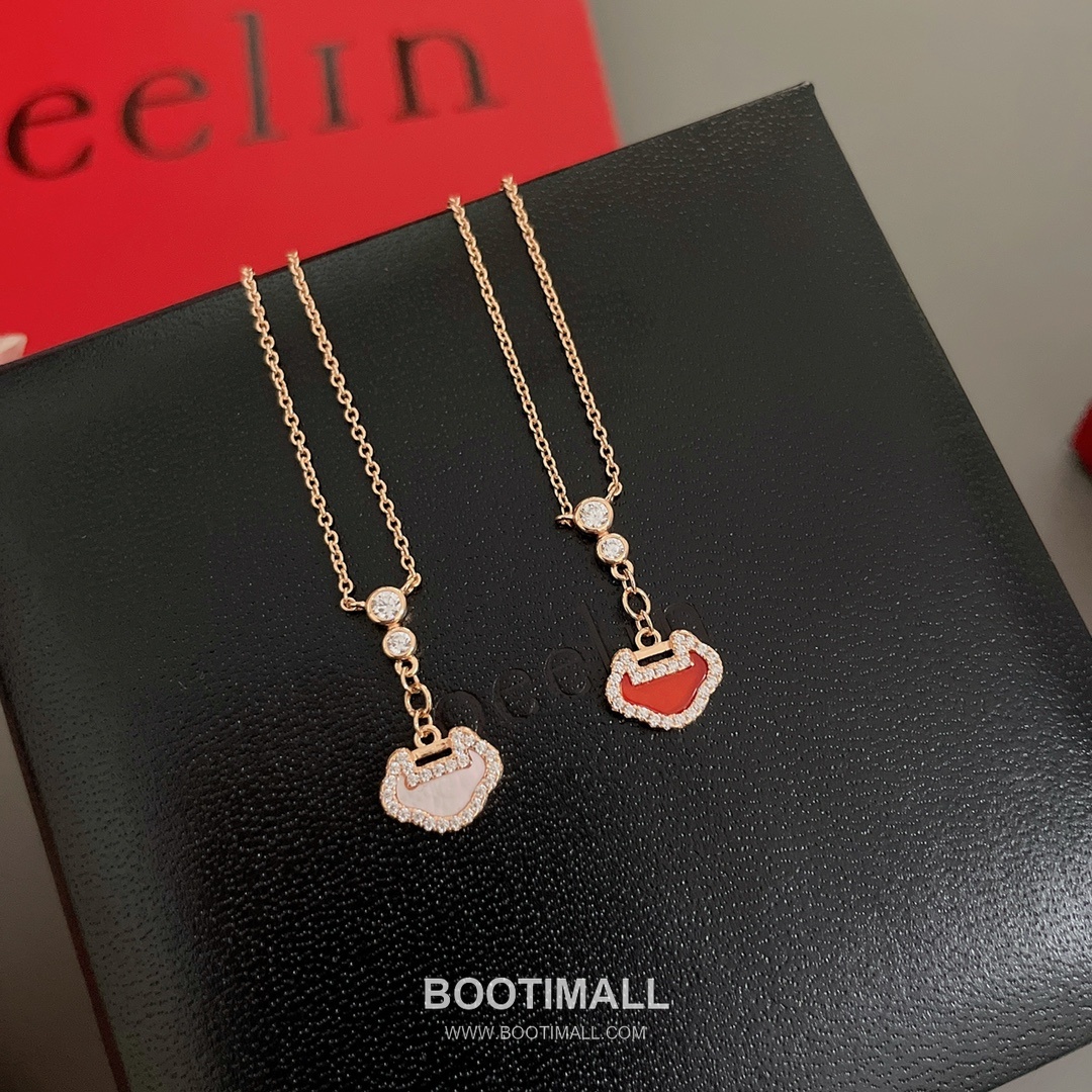 Qeelin Ruyi Carnelian Mother of Pearl Diamond 18K White Gold Necklace with Double Diamond Pendant 루이 카넬리안 자개 다이아 18K 화이트골드 네클리스 더블 다이아 펜던트 11