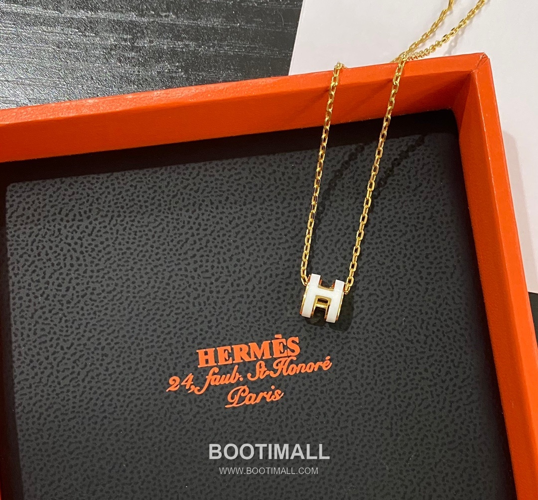 Hermes Mini Pop H Enamel Brass Gold Plated Necklace with Logo Pendant 에르메스 미니 팝 H 에나멜 황동 골드도금 네클리스 로고 펜던트 3
