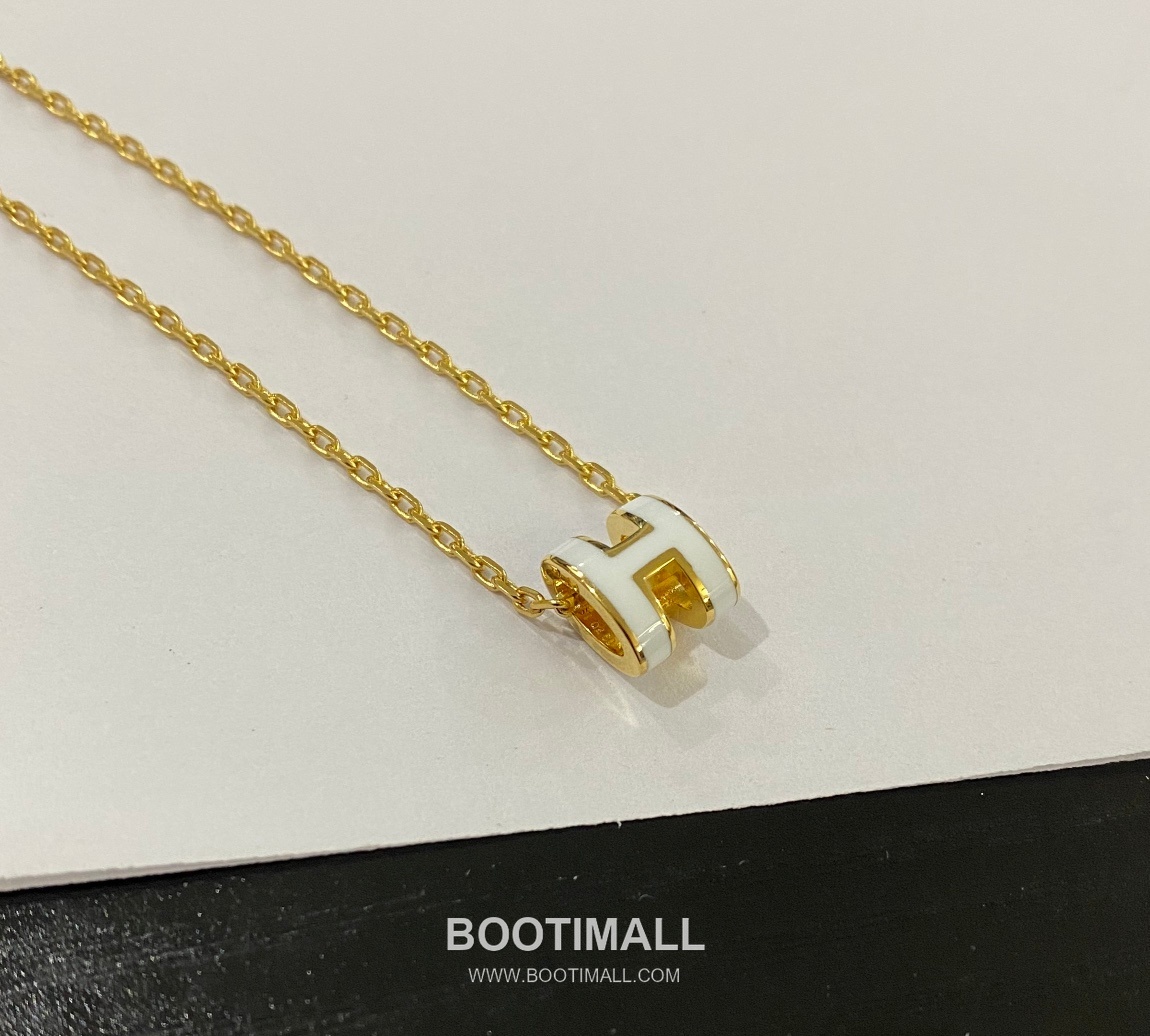 Hermes Mini Pop H Enamel Brass Gold Plated Necklace with Logo Pendant 에르메스 미니 팝 H 에나멜 황동 골드도금 네클리스 로고 펜던트 5