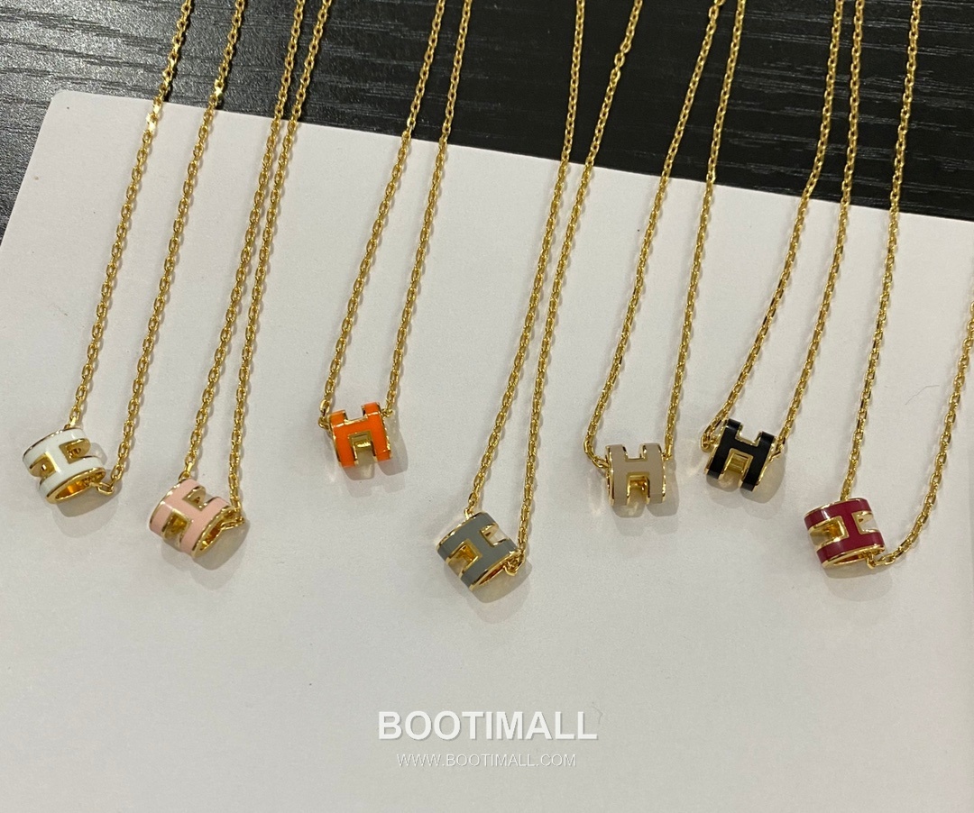 Hermes Mini Pop H Enamel Brass Gold Plated Necklace with Logo Pendant 에르메스 미니 팝 H 에나멜 황동 골드도금 네클리스 로고 펜던트 10