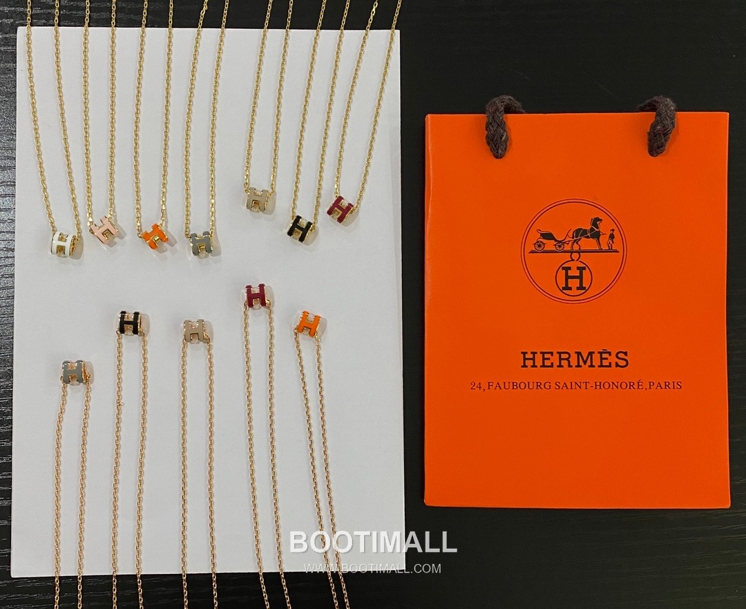 Hermes Mini Pop H Enamel Brass Gold Plated Necklace with Logo Pendant 에르메스 미니 팝 H 에나멜 황동 골드도금 네클리스 로고 펜던트 11