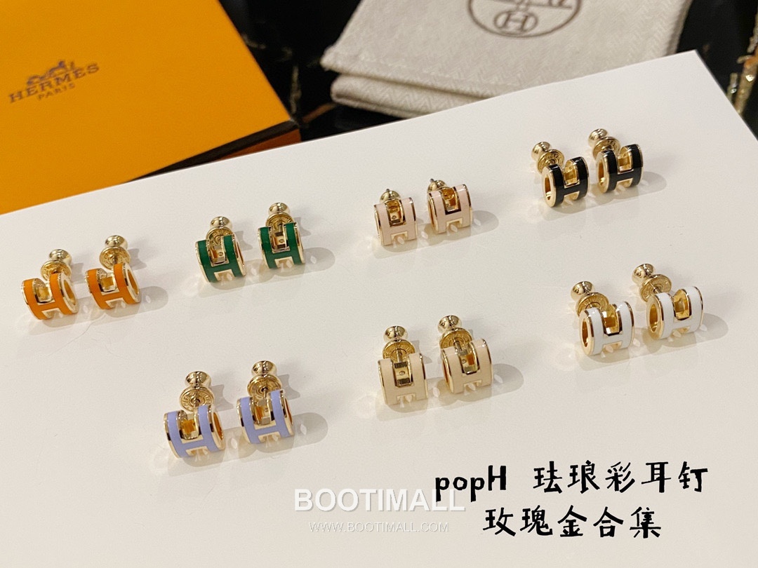 Hermes Mini Pop H Enamel Brass Rose Gold Plated Stud Earring with Logo Detail 에르메스 미니 팝 H 에나멜 황동 로즈골드 도금 스터드 이어링 로고 디테일 11