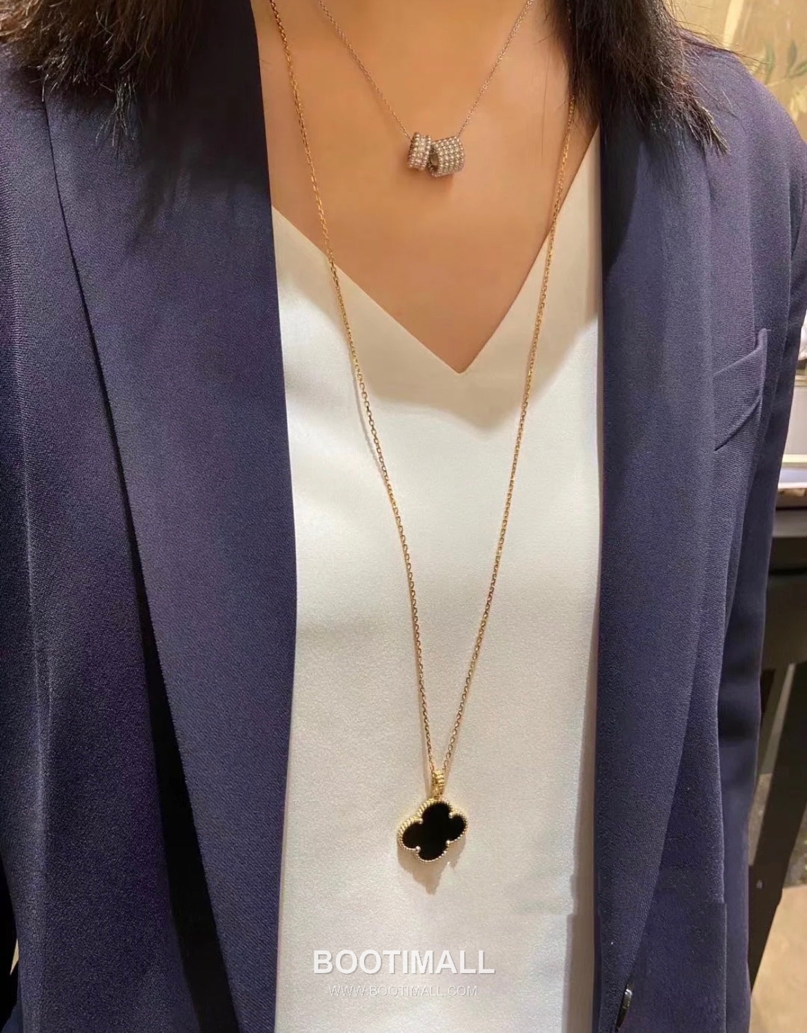 Van Cleef & Arpels Alhambra Clover Malachite Onyx Mother of Pearl Sterling Silver 925 Necklace with Beaded Chain 반클리프아펠 알함브라 클로버 말라카이트 오닉스 자개 스털링 실버 925 네클리스 비드 체인 8