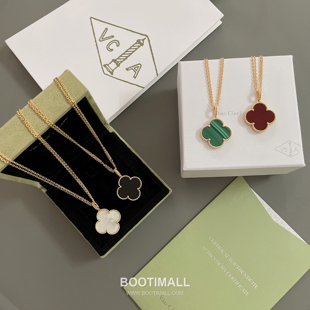 Van Cleef & Arpels Alhambra Clover Malachite Onyx Mother of Pearl Sterling Silver 925 Necklace with Beaded Chain 반클리프아펠 알함브라 클로버 말라카이트 오닉스 자개 스털링 실버 925 네클리스 비드 체인 10