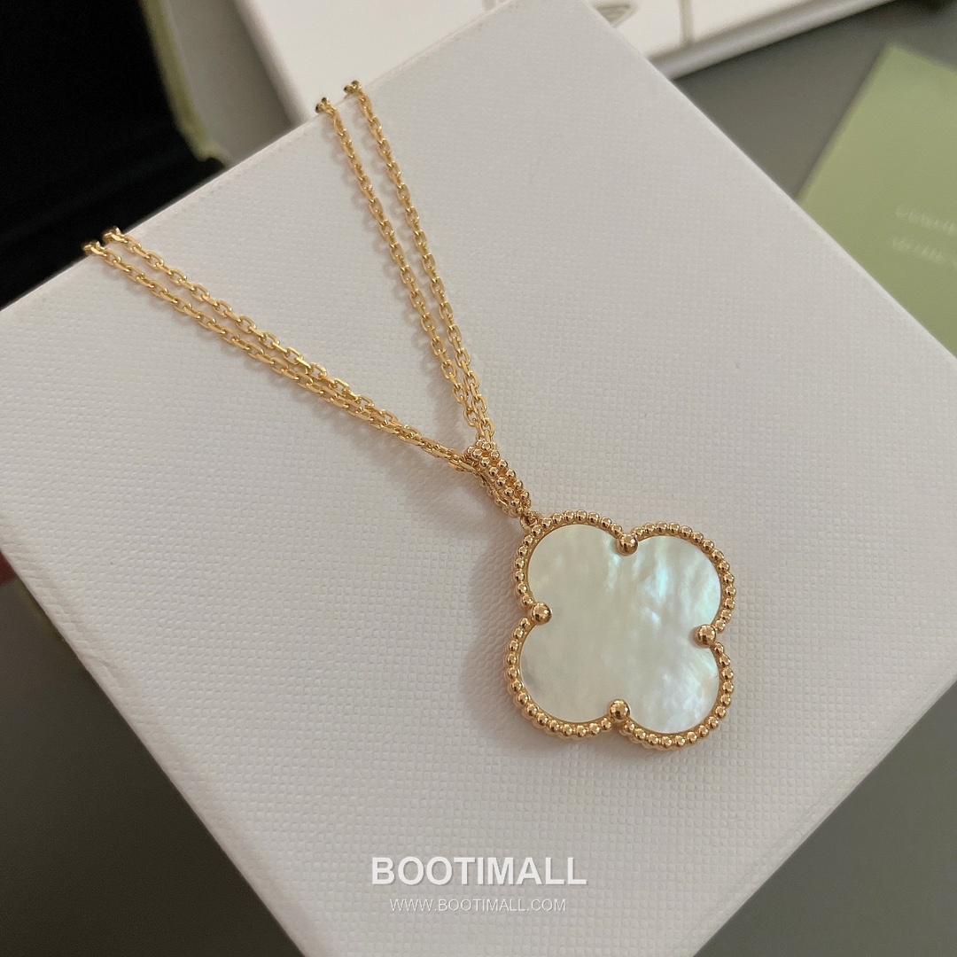 Van Cleef & Arpels Alhambra Clover Malachite Onyx Mother of Pearl Sterling Silver 925 Necklace with Beaded Chain 반클리프아펠 알함브라 클로버 말라카이트 오닉스 자개 스털링 실버 925 네클리스 비드 체인 13