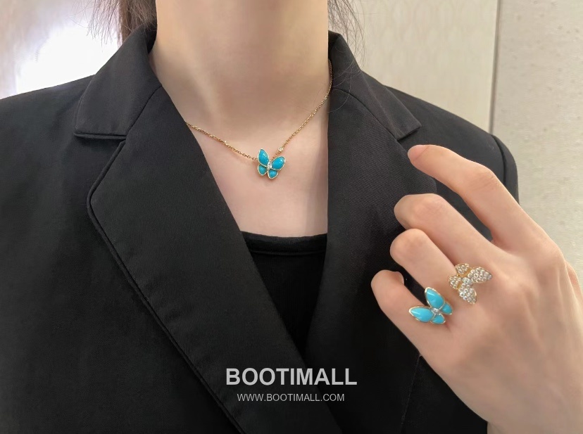 Van Cleef & Arpels Two Butterfly Turquoise Diamond 18K White Gold Necklace with Butterfly Motif 반클리프아펠 투 버터플라이 터키석 다이아 18K 화이트골드 네클리스 버터플라이 모티프 10