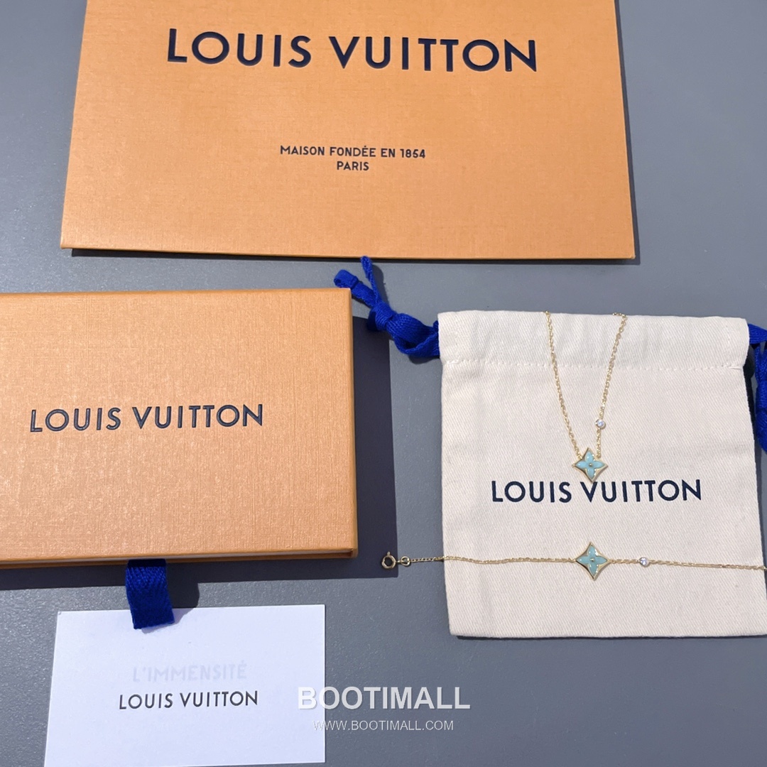 Louis Vuitton Blossom Amazonite Diamond Brass Gold Plated Necklace with Clover Pendant 루이비통 블라썸 아마조나이트 다이아 황동 골드도금 네클리스 클로버 펜던트 1