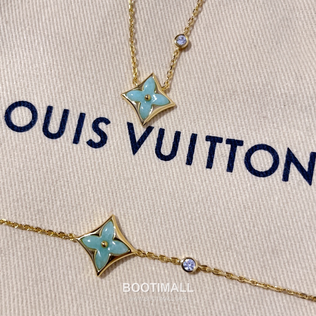 Louis Vuitton Blossom Amazonite Diamond Brass Gold Plated Necklace with Clover Pendant 루이비통 블라썸 아마조나이트 다이아 황동 골드도금 네클리스 클로버 펜던트 2