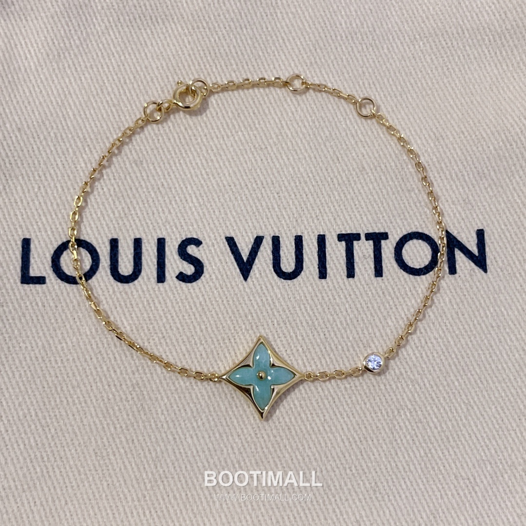 Louis Vuitton Blossom Amazonite Diamond Brass Gold Plated Necklace with Clover Pendant 루이비통 블라썸 아마조나이트 다이아 황동 골드도금 네클리스 클로버 펜던트 3