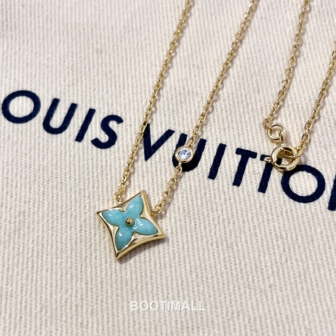 Louis Vuitton Blossom Amazonite Diamond Brass Gold Plated Necklace with Clover Pendant 루이비통 블라썸 아마조나이트 다이아 황동 골드도금 네클리스 클로버 펜던트 4