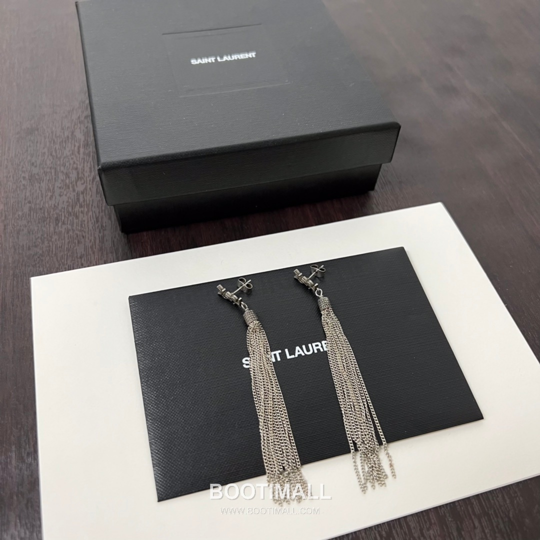 Saint Laurent Tassel Brass Gold Plated Drop Earring with Fringe Chain Detail 생로랑 태슬 황동 골드도금 드롭 이어링 프린지 체인 디테일 1