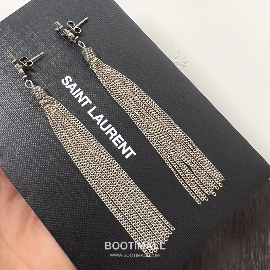 Saint Laurent Tassel Brass Gold Plated Drop Earring with Fringe Chain Detail 생로랑 태슬 황동 골드도금 드롭 이어링 프린지 체인 디테일 5