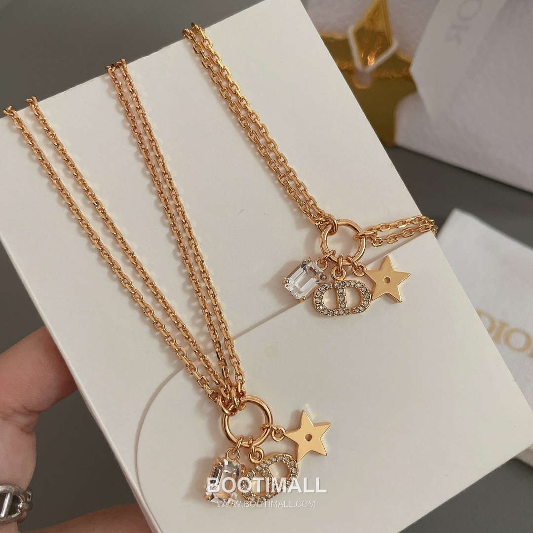 Dior CD Star Crystal Brass Silver Plated Necklace with Square Cut Pendant 디올 CD 스타 크리스탈 황동 실버도금 네클리스 스퀘어 컷 펜던트 12