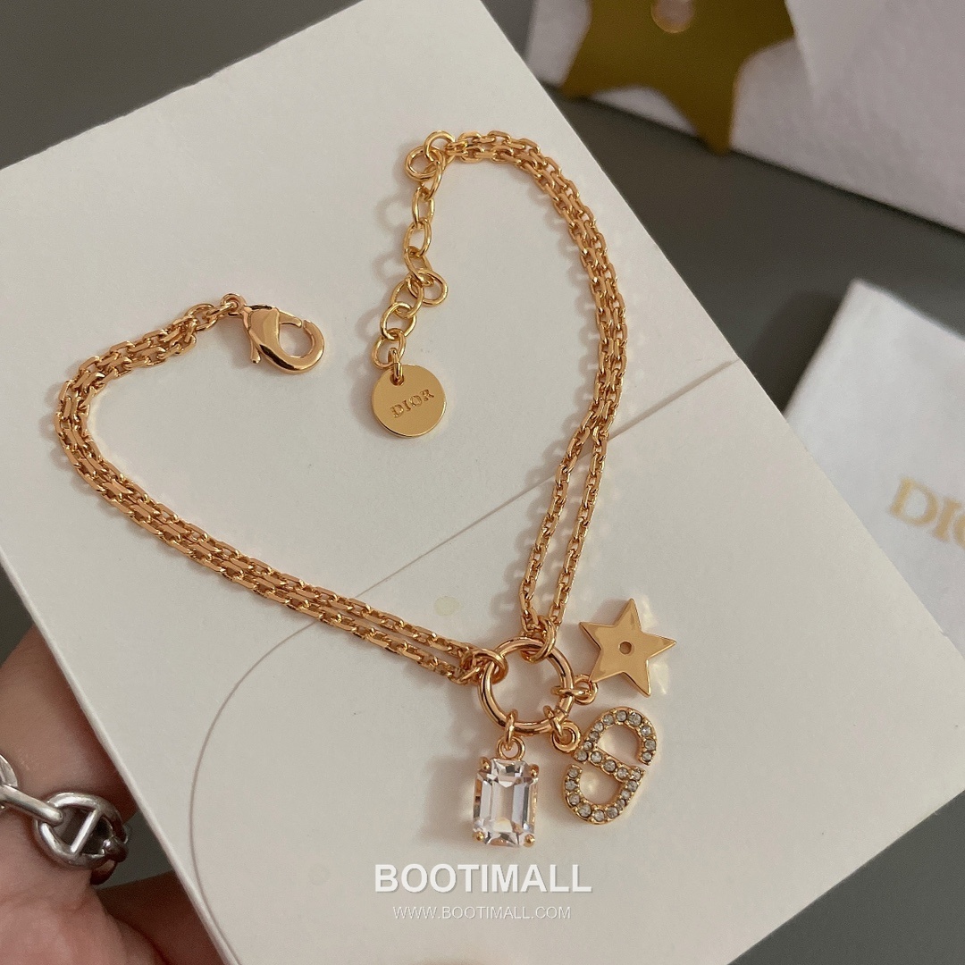 Dior CD Star Crystal Brass Silver Plated Necklace with Square Cut Pendant 디올 CD 스타 크리스탈 황동 실버도금 네클리스 스퀘어 컷 펜던트 14