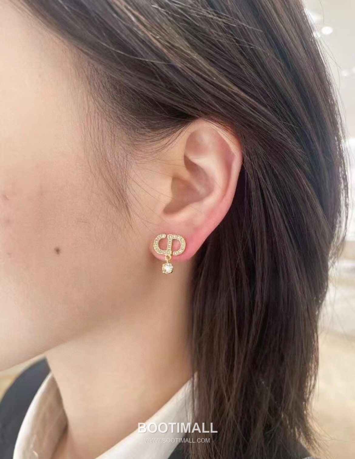 Dior CD Full Crystal Brass Silver Plated Stud Earring with Drop Pendant 디올 CD 풀 크리스탈 황동 실버도금 스터드 이어링 드롭 펜던트 1