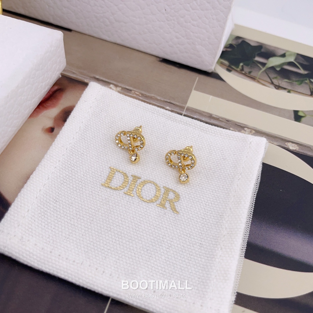 Dior CD Full Crystal Brass Silver Plated Stud Earring with Drop Pendant 디올 CD 풀 크리스탈 황동 실버도금 스터드 이어링 드롭 펜던트 5