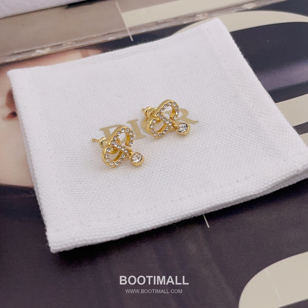Dior CD Full Crystal Brass Silver Plated Stud Earring with Drop Pendant 디올 CD 풀 크리스탈 황동 실버도금 스터드 이어링 드롭 펜던트 8