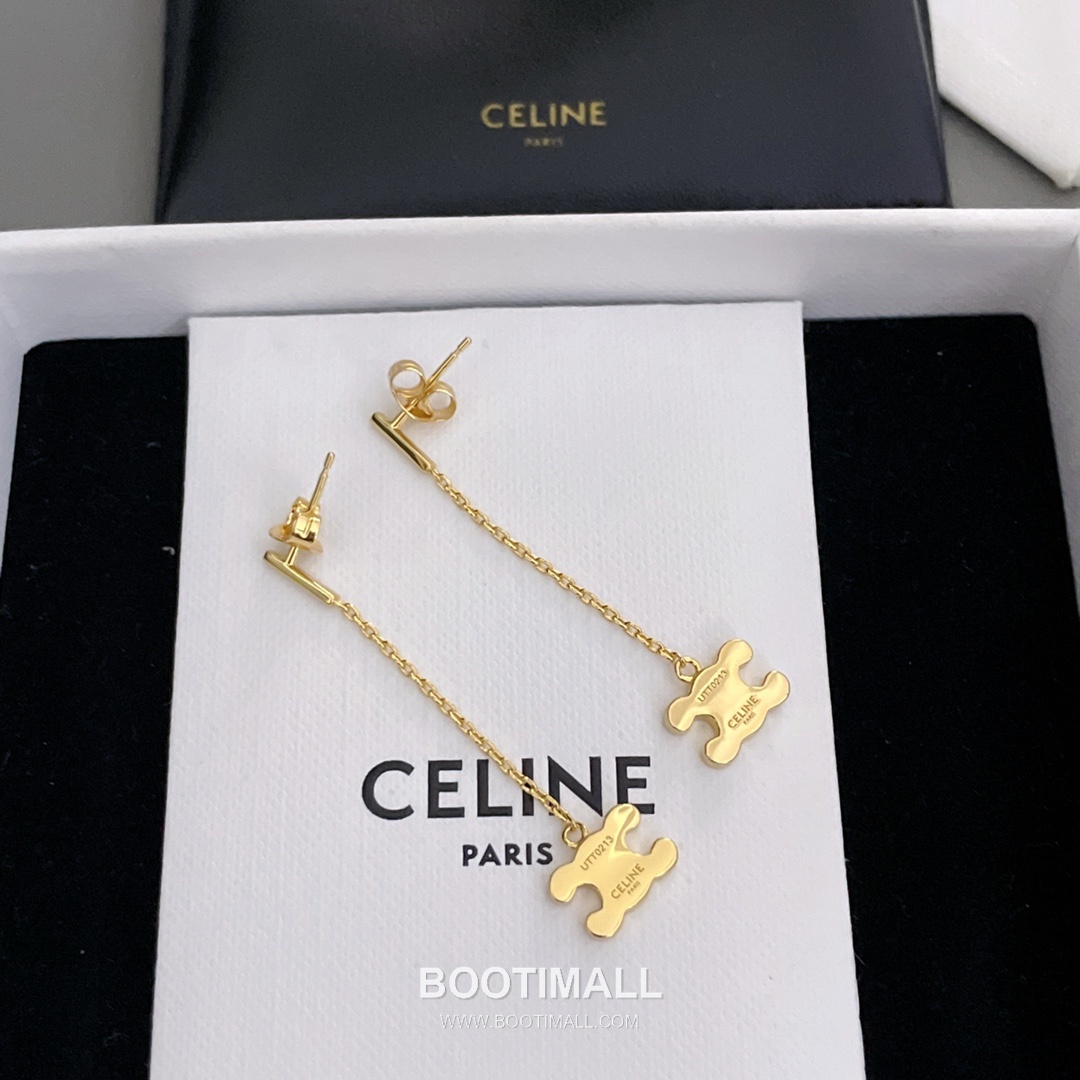 Celine Triomphe Full Crystal Brass Gold Plated Long Chain Drop Earring with Logo Pendant 셀린느 트리옹프 풀 크리스탈 황동 골드도금 롱 체인 드롭 이어링 로고 펜던트 8