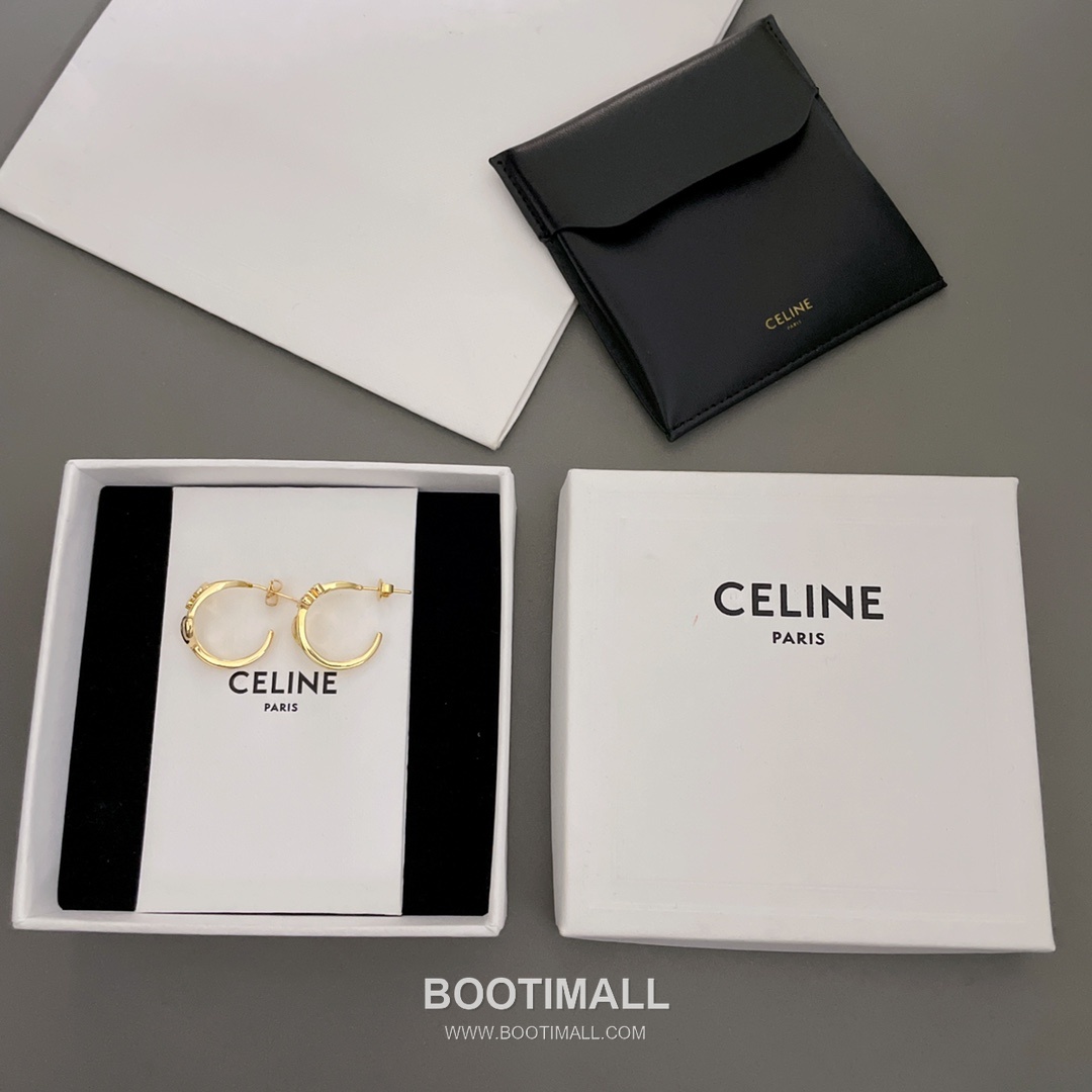 Celine Triomphe Heart Brass Gold Plated Curved Stud Earring with Logo Detail 셀린느 트리옹프 하트 황동 골드도금 커브드 스터드 이어링 로고 디테일 7