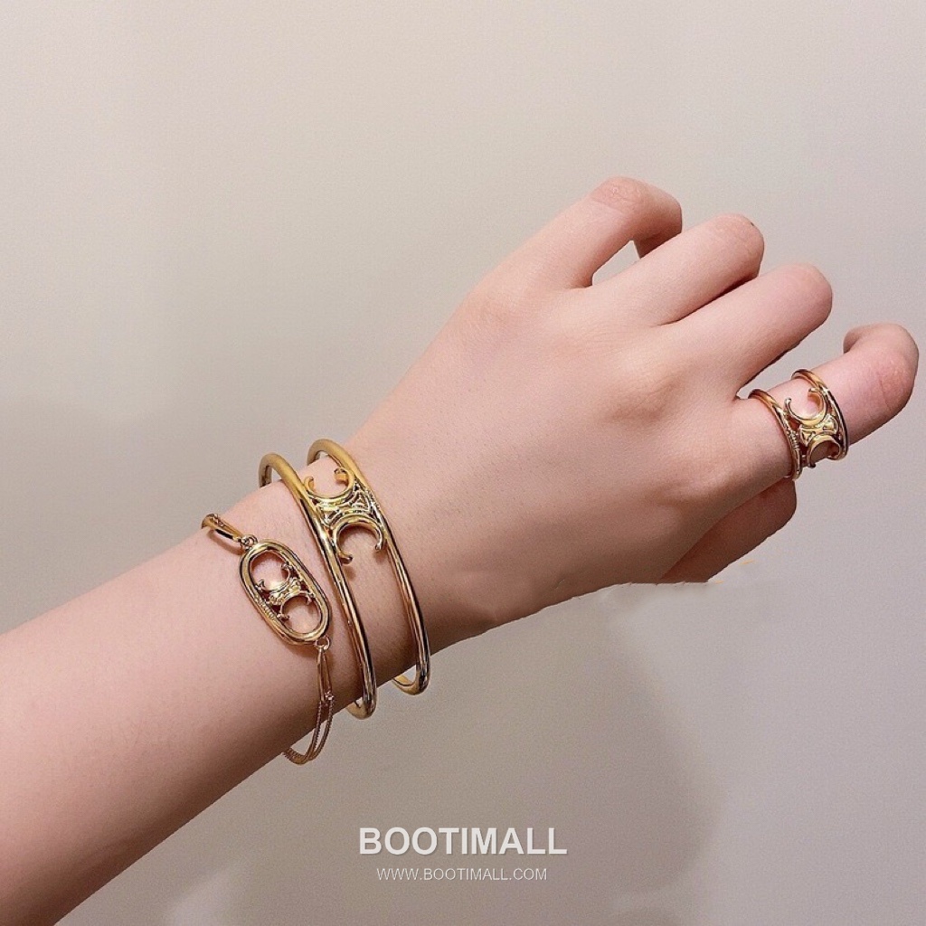 Celine Triomphe Double Layer Brass Gold Plated Bracelet with Logo Bar Detail 셀린느 트리옹프 더블 레이어 황동 골드도금 브레이슬릿 로고 바 디테일 5