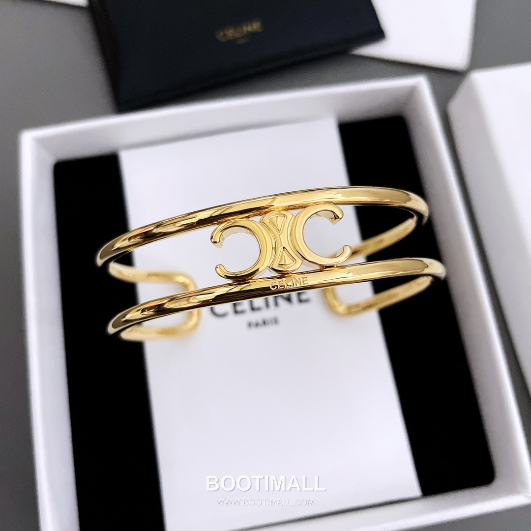 Celine Triomphe Double Layer Brass Gold Plated Bracelet with Logo Bar Detail 셀린느 트리옹프 더블 레이어 황동 골드도금 브레이슬릿 로고 바 디테일 8