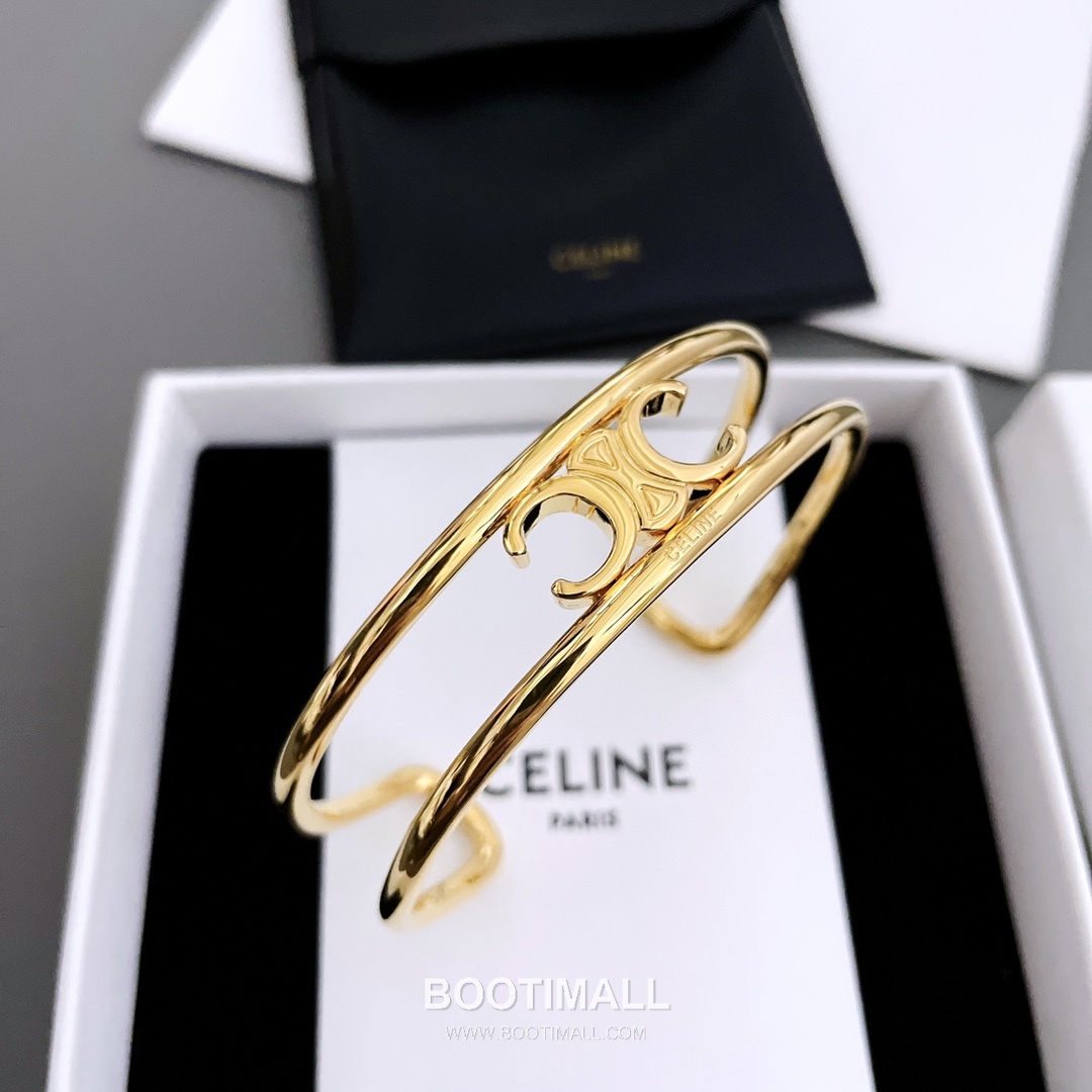 Celine Triomphe Double Layer Brass Gold Plated Bracelet with Logo Bar Detail 셀린느 트리옹프 더블 레이어 황동 골드도금 브레이슬릿 로고 바 디테일 9