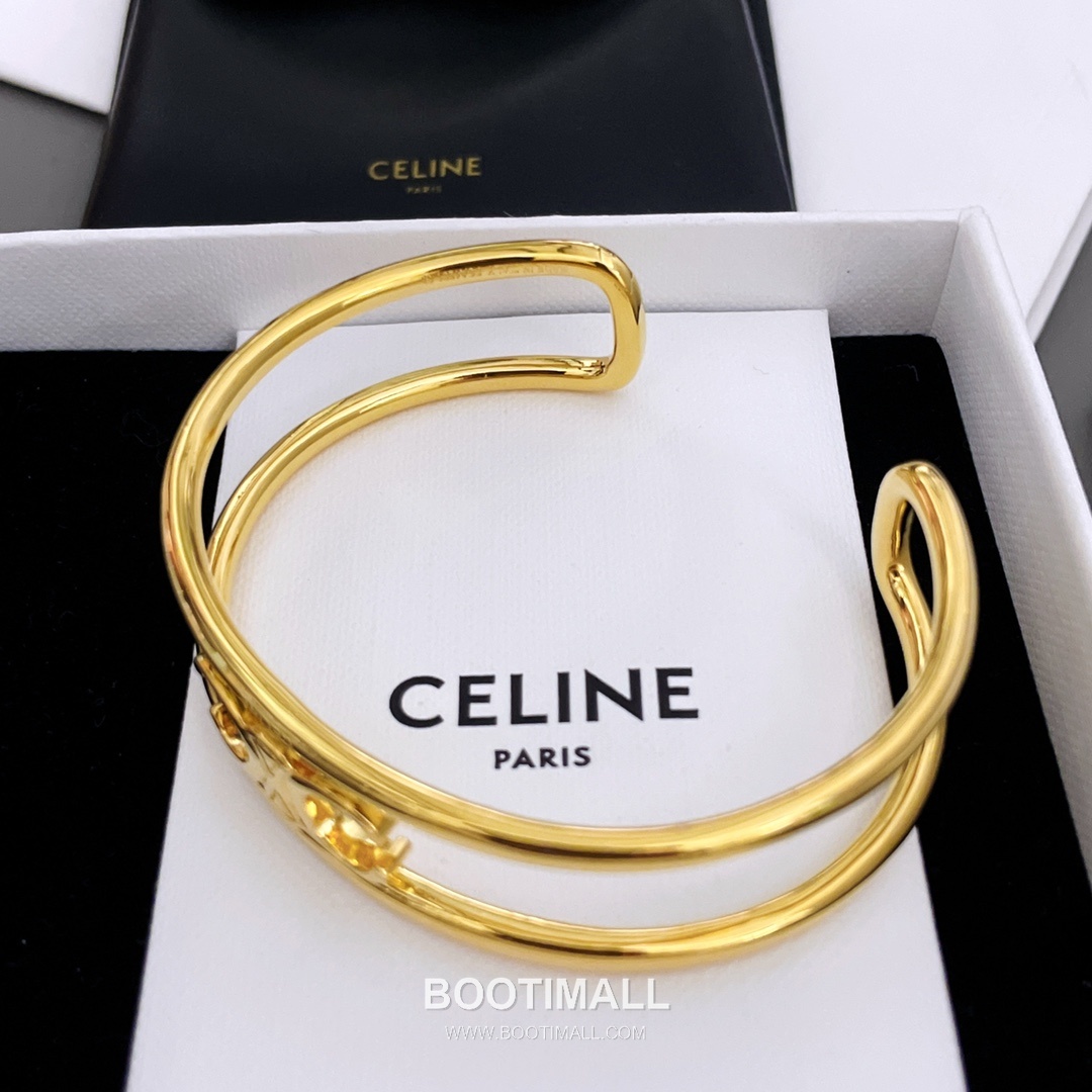 Celine Triomphe Double Layer Brass Gold Plated Bracelet with Logo Bar Detail 셀린느 트리옹프 더블 레이어 황동 골드도금 브레이슬릿 로고 바 디테일 11