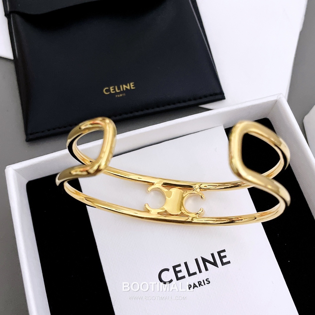 Celine Triomphe Double Layer Brass Gold Plated Bracelet with Logo Bar Detail 셀린느 트리옹프 더블 레이어 황동 골드도금 브레이슬릿 로고 바 디테일 12
