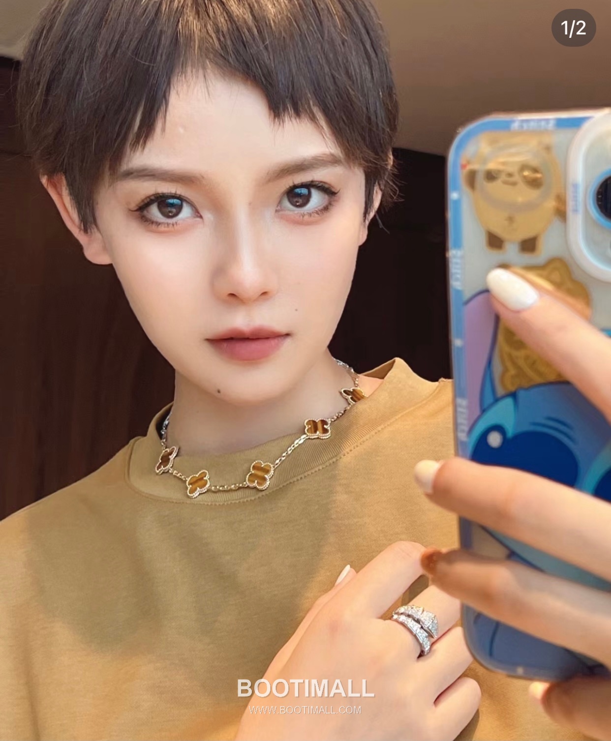 Van Cleef & Arpels Alhambra Ten Clover Malachite Onyx Carnelian Mother of Pearl Sterling Silver 925 Necklace with Beaded Chain 반클리프아펠 알함브라 텐 클로버 말라카이트 오닉스 카넬리안 자개 스털링 실버 925 네클리스 비드 체인 1