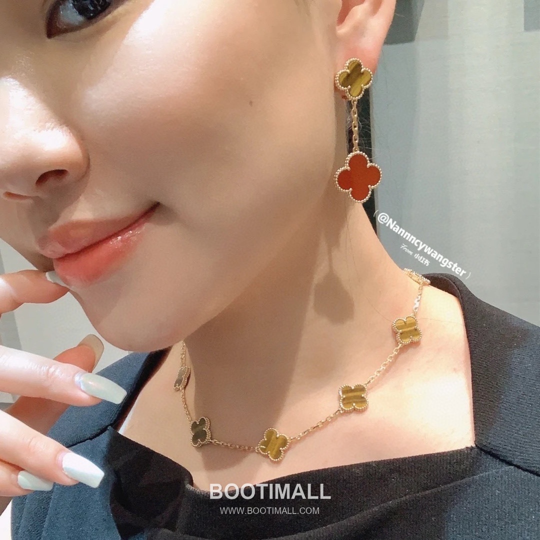 Van Cleef & Arpels Alhambra Ten Clover Malachite Onyx Carnelian Mother of Pearl Sterling Silver 925 Necklace with Beaded Chain 반클리프아펠 알함브라 텐 클로버 말라카이트 오닉스 카넬리안 자개 스털링 실버 925 네클리스 비드 체인 4