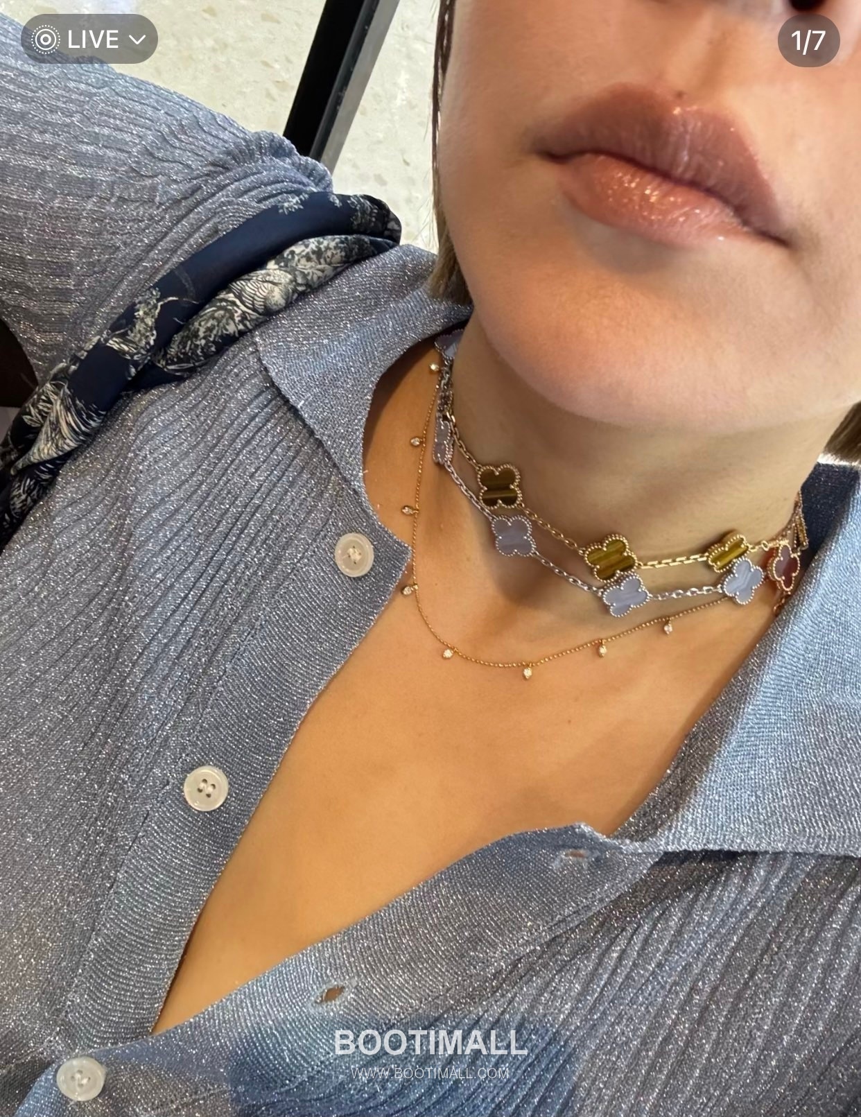 Van Cleef & Arpels Alhambra Ten Clover Malachite Onyx Carnelian Mother of Pearl Sterling Silver 925 Necklace with Beaded Chain 반클리프아펠 알함브라 텐 클로버 말라카이트 오닉스 카넬리안 자개 스털링 실버 925 네클리스 비드 체인 5