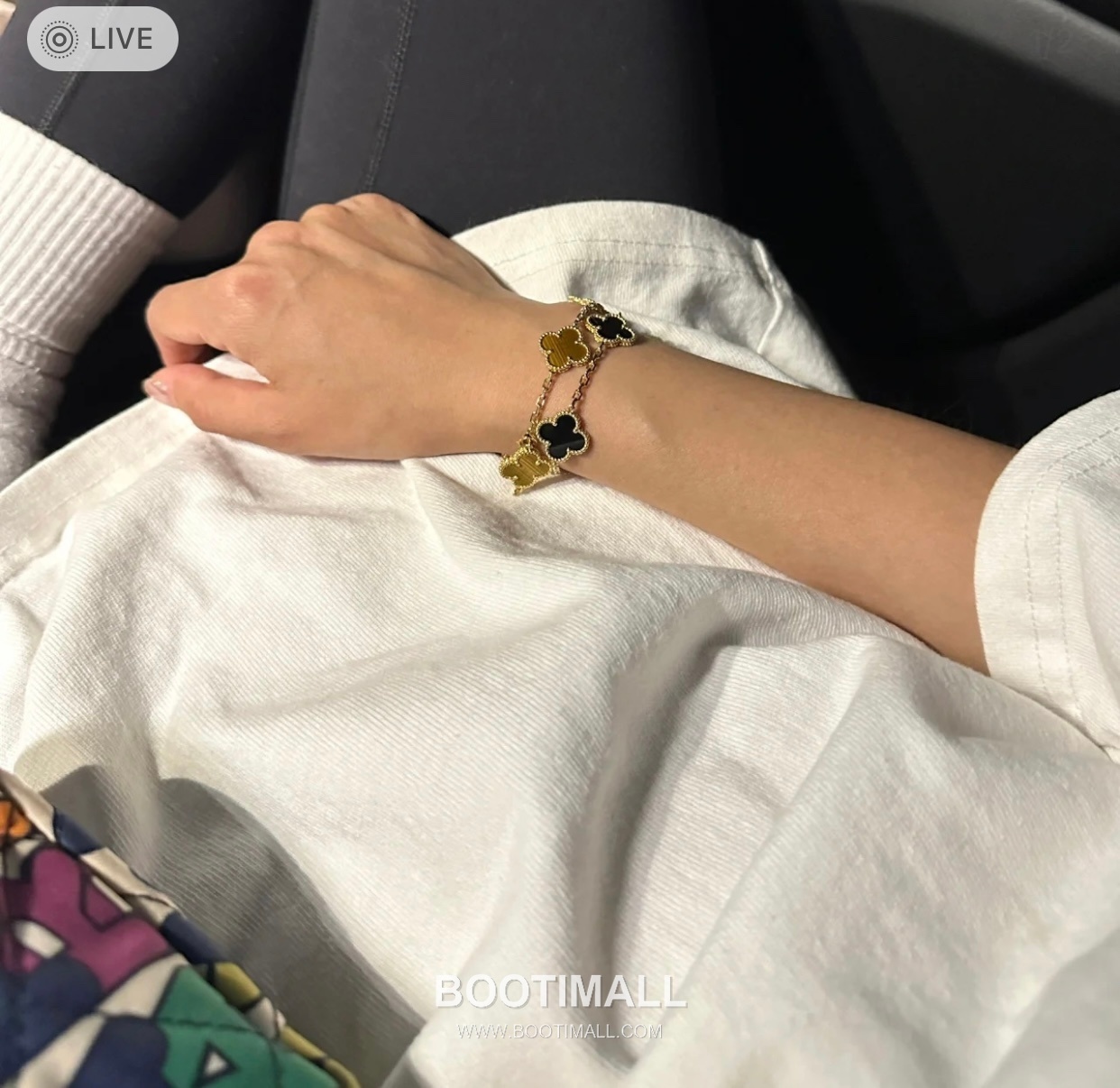 Van Cleef & Arpels Alhambra Five Clover Malachite Onyx Carnelian Mother of Pearl Sterling Silver 925 Bracelet with Beaded Chain 반클리프아펠 알함브라 파이브 클로버 말라카이트 오닉스 카넬리안 자개 스털링 실버 925 브레이슬릿 비드 체인 6