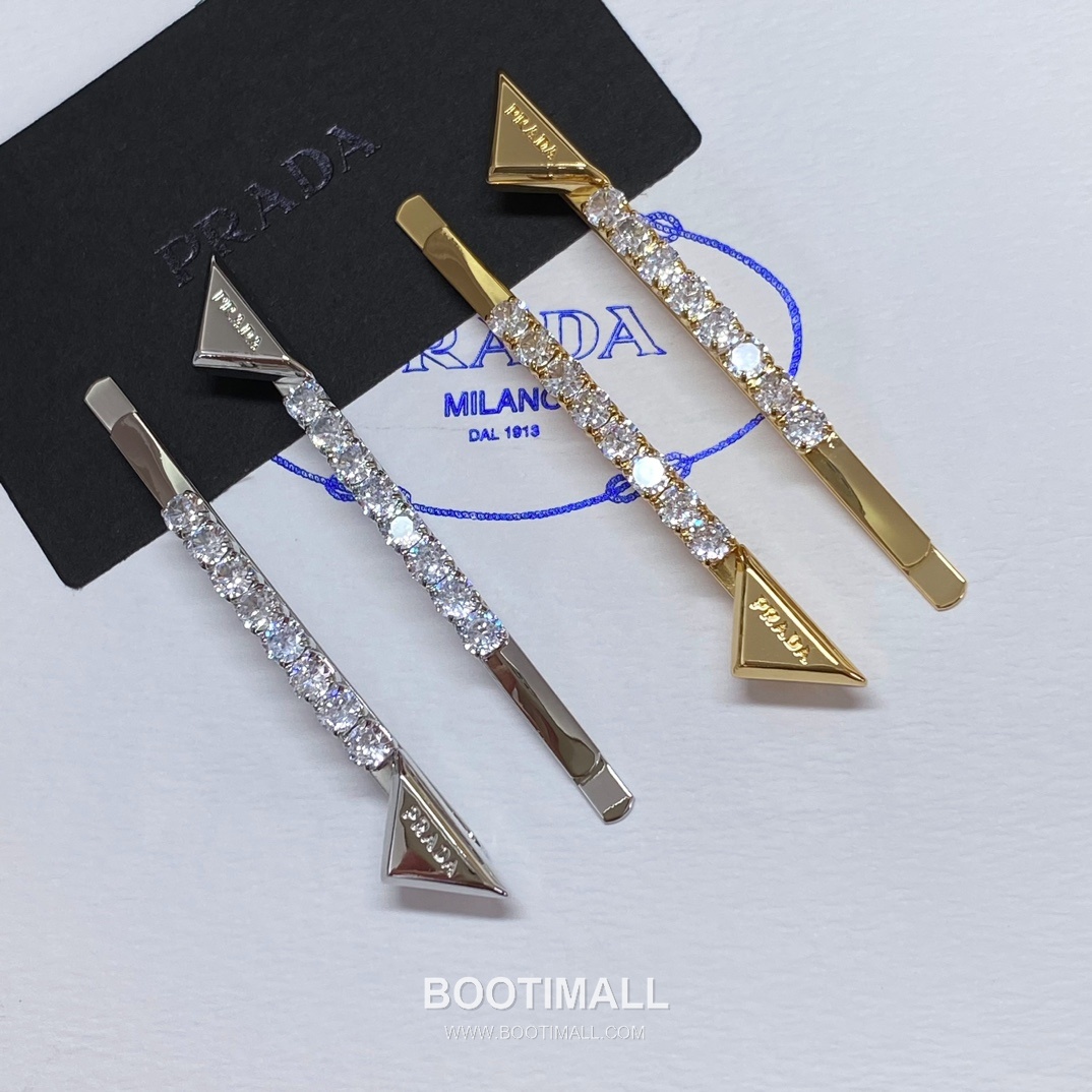 Prada Triangle Logo Brass Gold Silver Plated Hair Clip with Icon Plate Detail 프라다 트라이앵글 로고 황동 골드 실버도금 헤어 클립 아이콘 플레이트 디테일 11