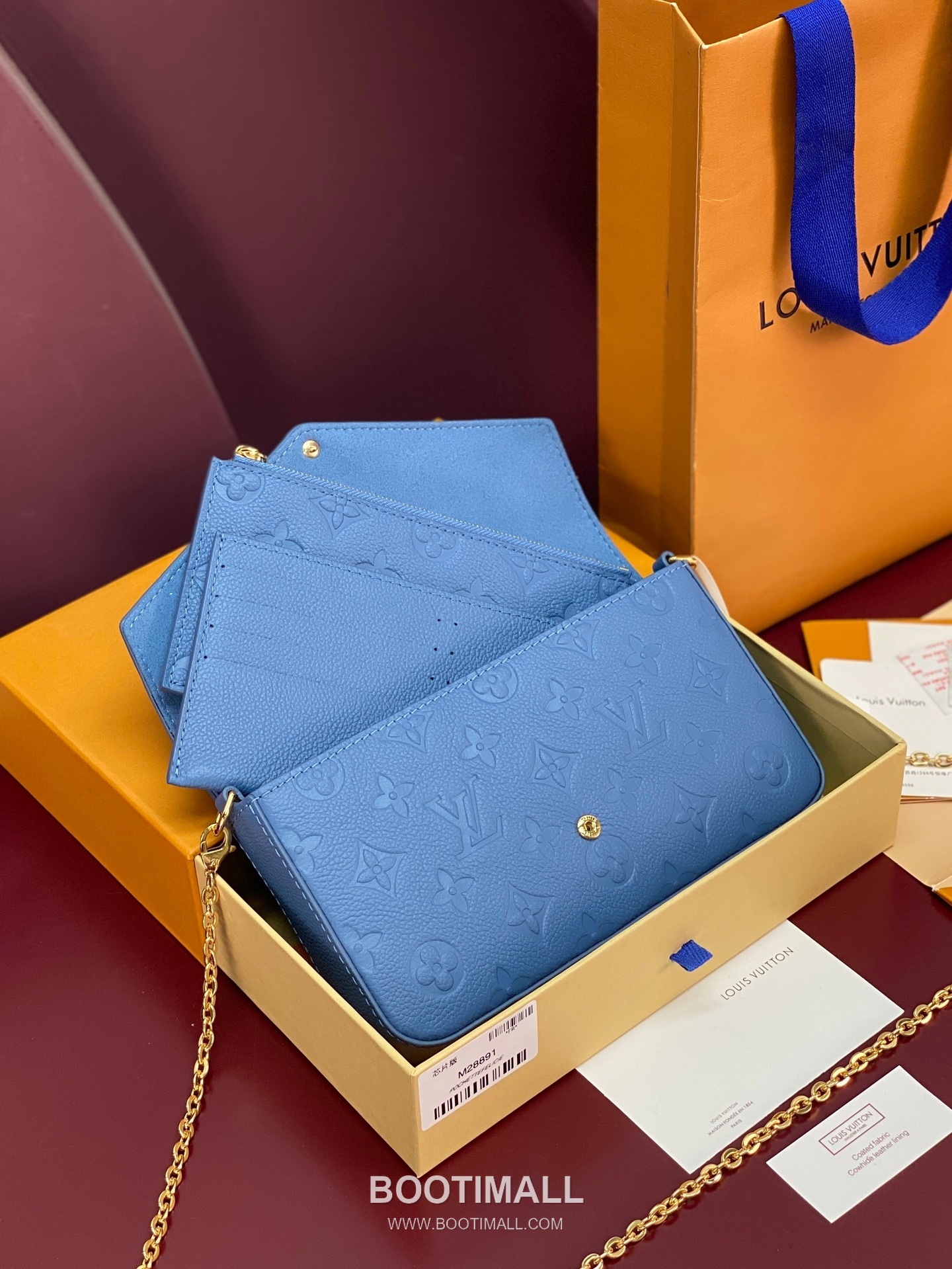 Louis Vuitton Pochette Félicie Monogram Empreinte Leather Crossbody Clutch Bag with Detachable Chain Strap Detail 루이비통 포쉐트 펠리시 모노그램 앙프렝뜨 크로스바디 클러치백 체인스트랩 M28891 21cm 3