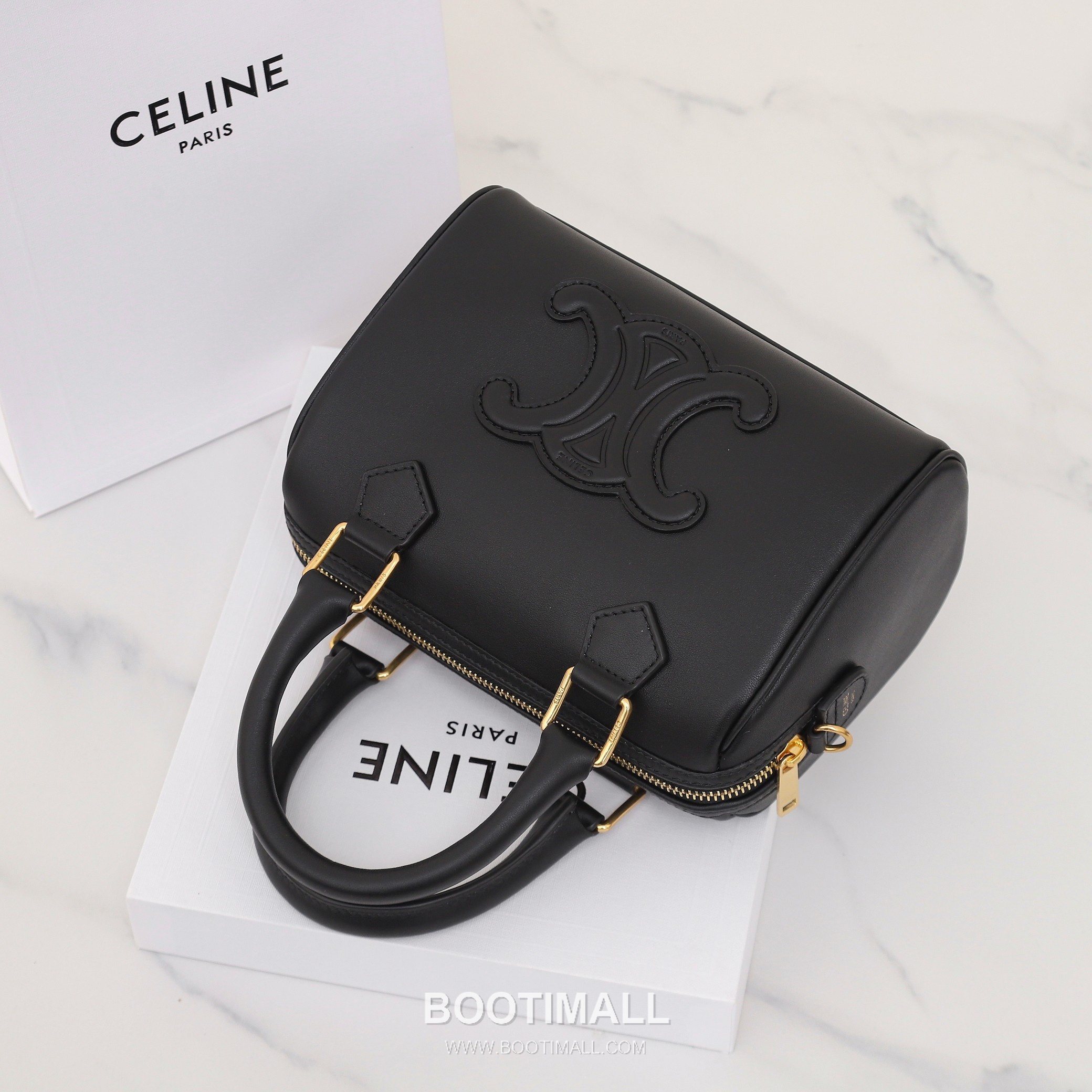Celine Triomphe Embossed Cowhide Leather Boston Bucket Bag with Top Handle Strap Detail 셀린느 트리옹프 엠보싱 카우하이드 보스턴 버킷백 탑핸들 113773 20cm 13