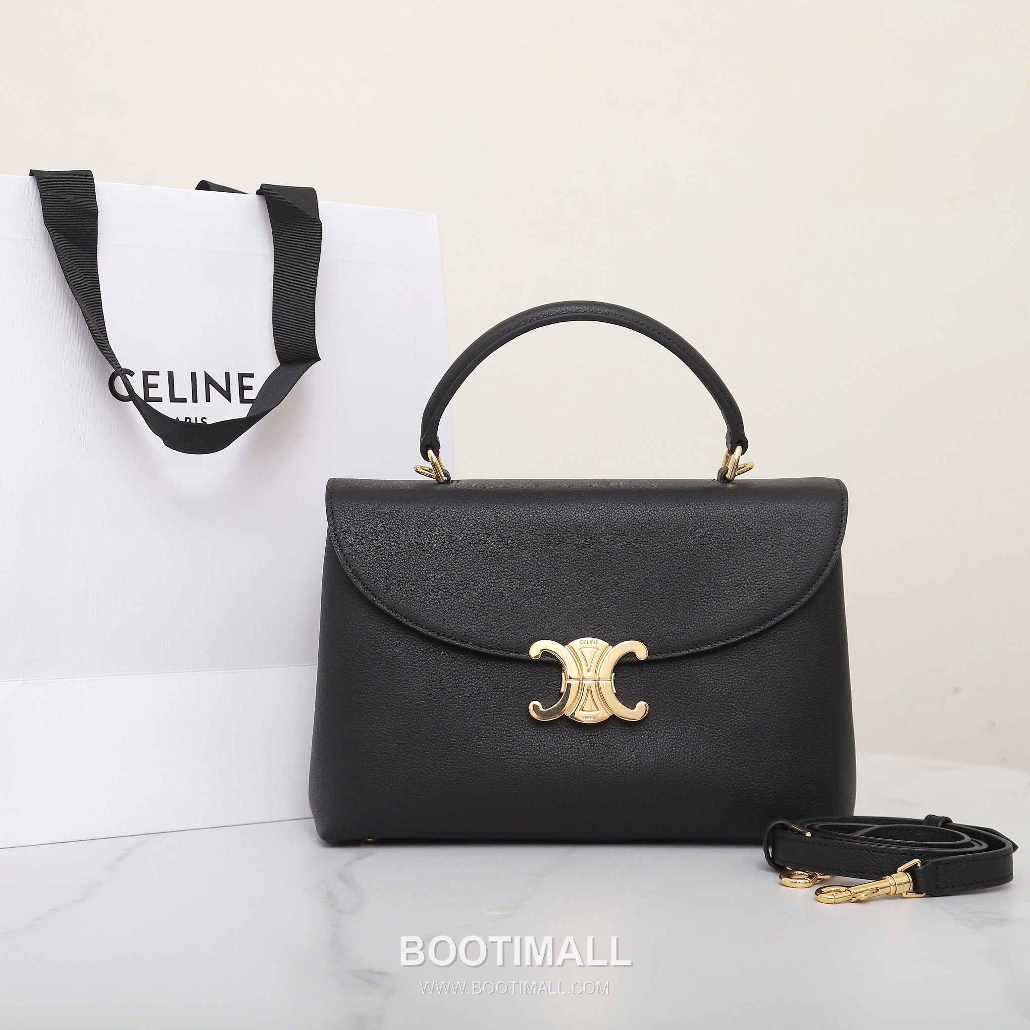 Celine Nino Triomphe Cowhide Leather Top Handle Shoulder Bag with Lock Detail 셀린느 니노 트리옹프 카우하이드 탑핸들 숄더백 락디테일 117523 26cm 4