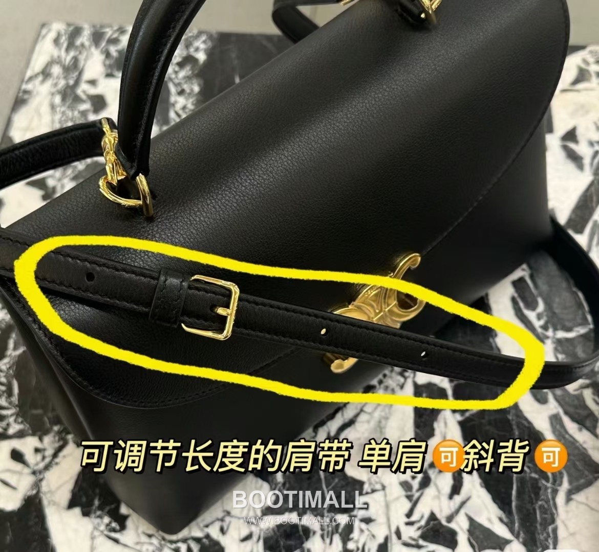 Celine Nino Triomphe Cowhide Leather Top Handle Shoulder Bag with Lock Detail 셀린느 니노 트리옹프 카우하이드 탑핸들 숄더백 락디테일 117523 26cm 19