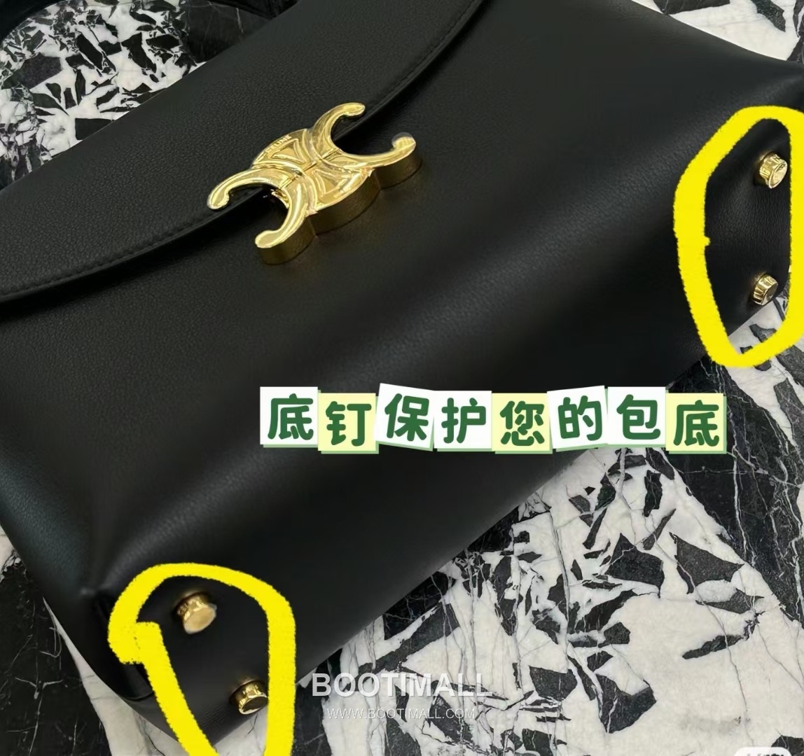 Celine Nino Triomphe Cowhide Leather Top Handle Shoulder Bag with Lock Detail 셀린느 니노 트리옹프 카우하이드 탑핸들 숄더백 락디테일 117523 26cm 20