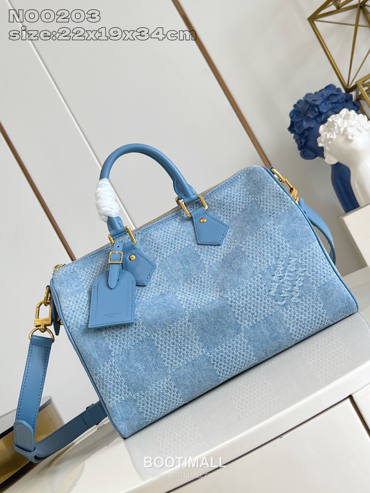 Louis Vuitton Speedy 30 Bandoulière Damier Denim Canvas Boston Bag with Strap Detail 루이비통 스피디 30 반둘리에 다미에 데님 캔버스 보스턴백 스트랩 N00203 34cm 1